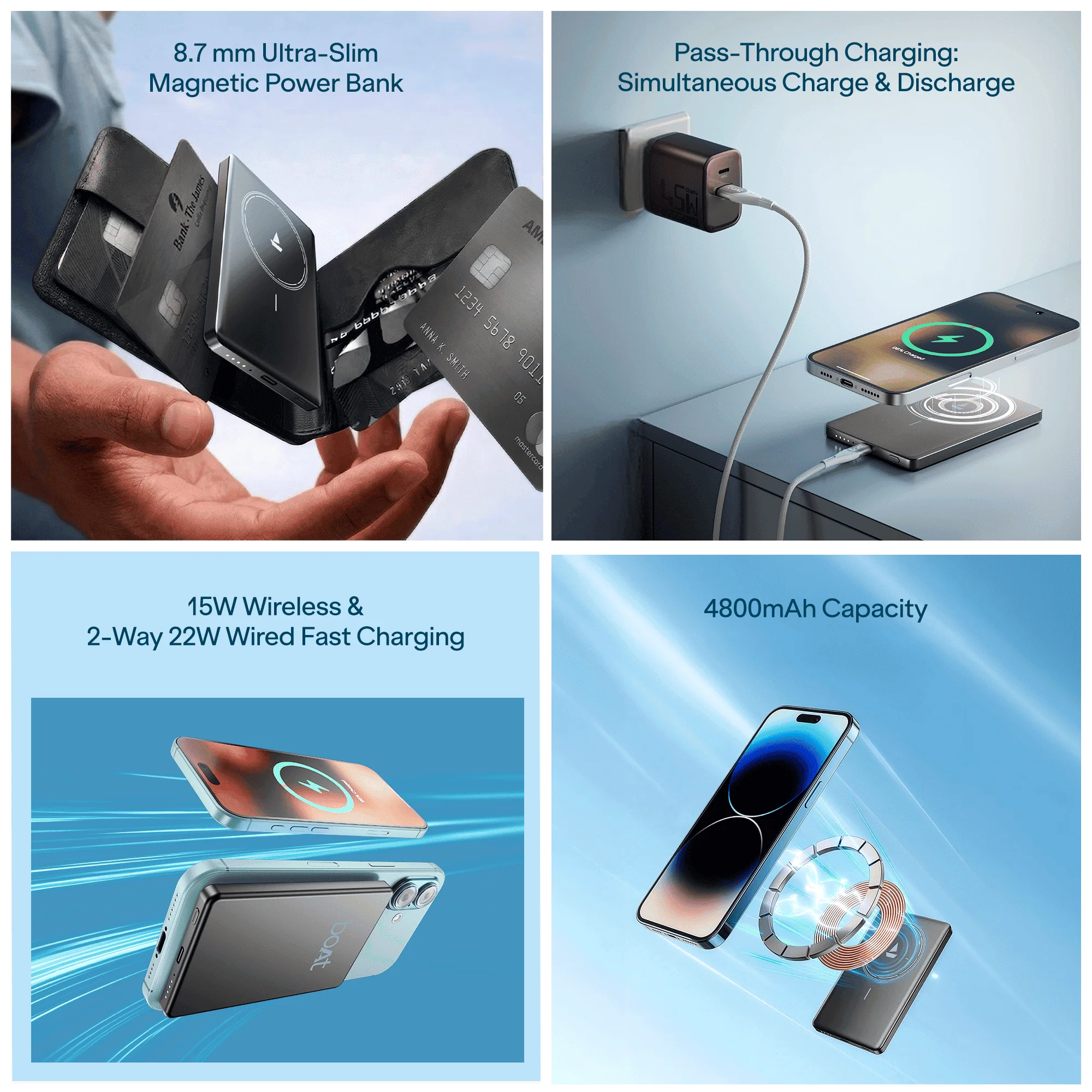 boAt Energyshroom Magnacharge Air | 4800mAh Ultra-Slim Magnetic Wireless Power Bank with 15W Wireless Charging - Image 9