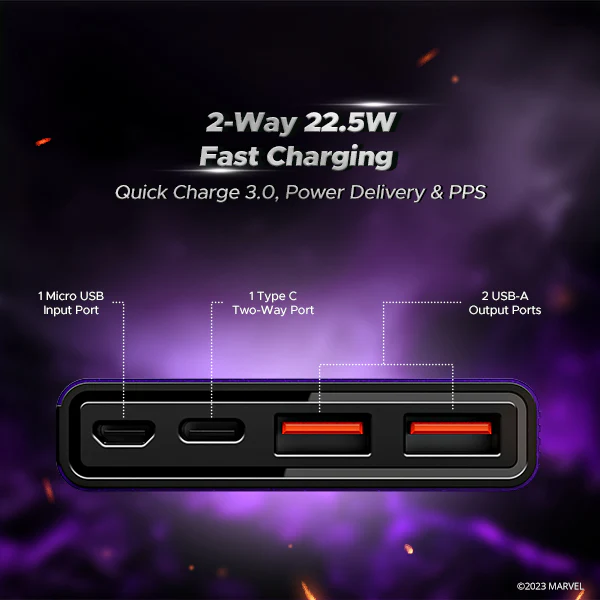 boAt EnergyShroom PB300 Black Panther Edition | 10000mAh Powerbank with 22.5W Fast Charging, 12-Layer Smart IC Protection, Universal Compatibility - Image 3