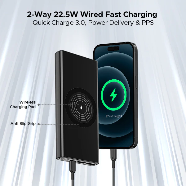 boAt EnergyShroom PB310 Wireless Pro | Powerbank with 15W Wireless Charging, 22.5W Wired Fast Charging, 12 Layer Smart IC Protection - Image 6