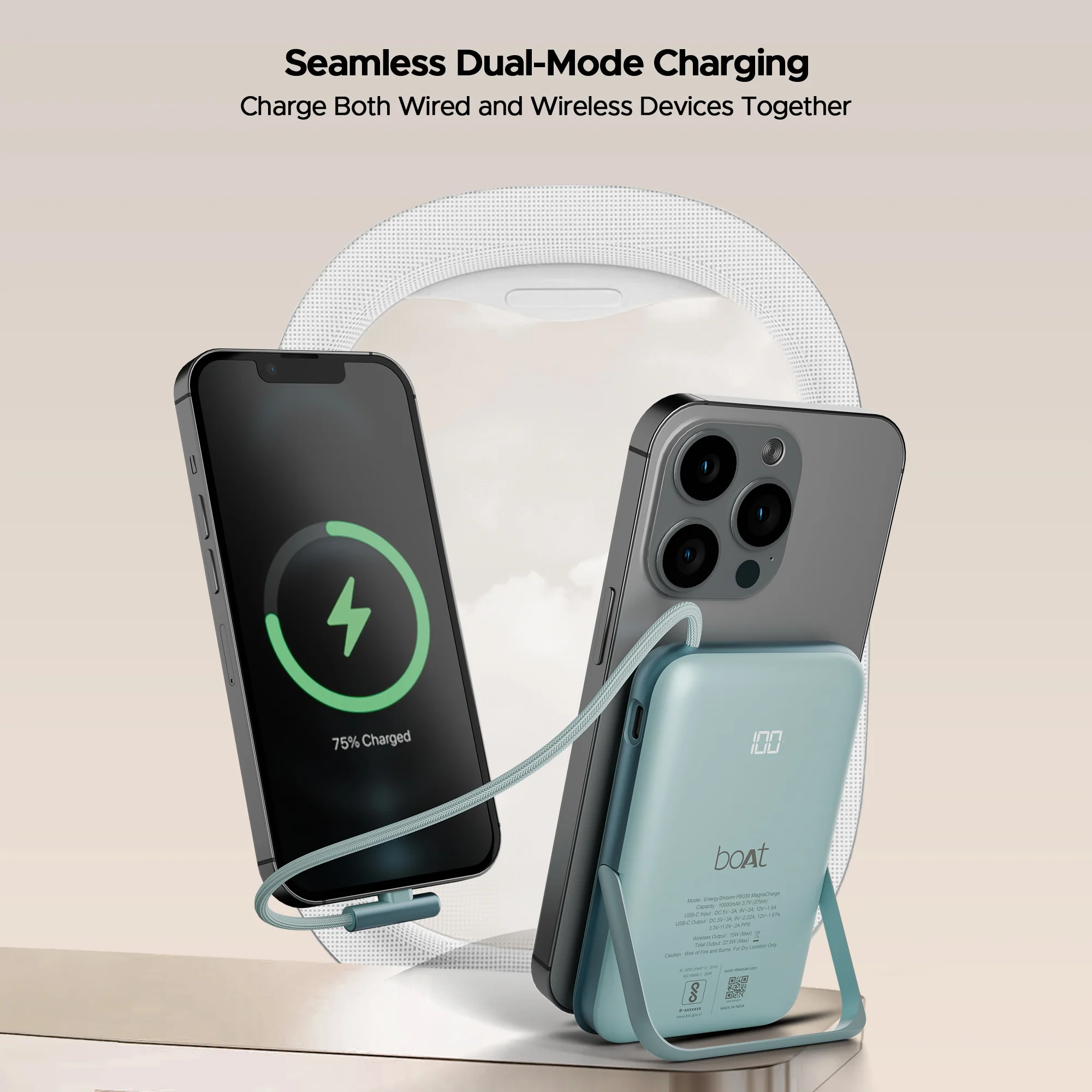 boAt EnergyShroom PB330  Magnacharge | 10000mAh magnetic wireless power bank with 15 W wireless charging, LED battery display, 12 Layer Smart IC Protection - Image 21