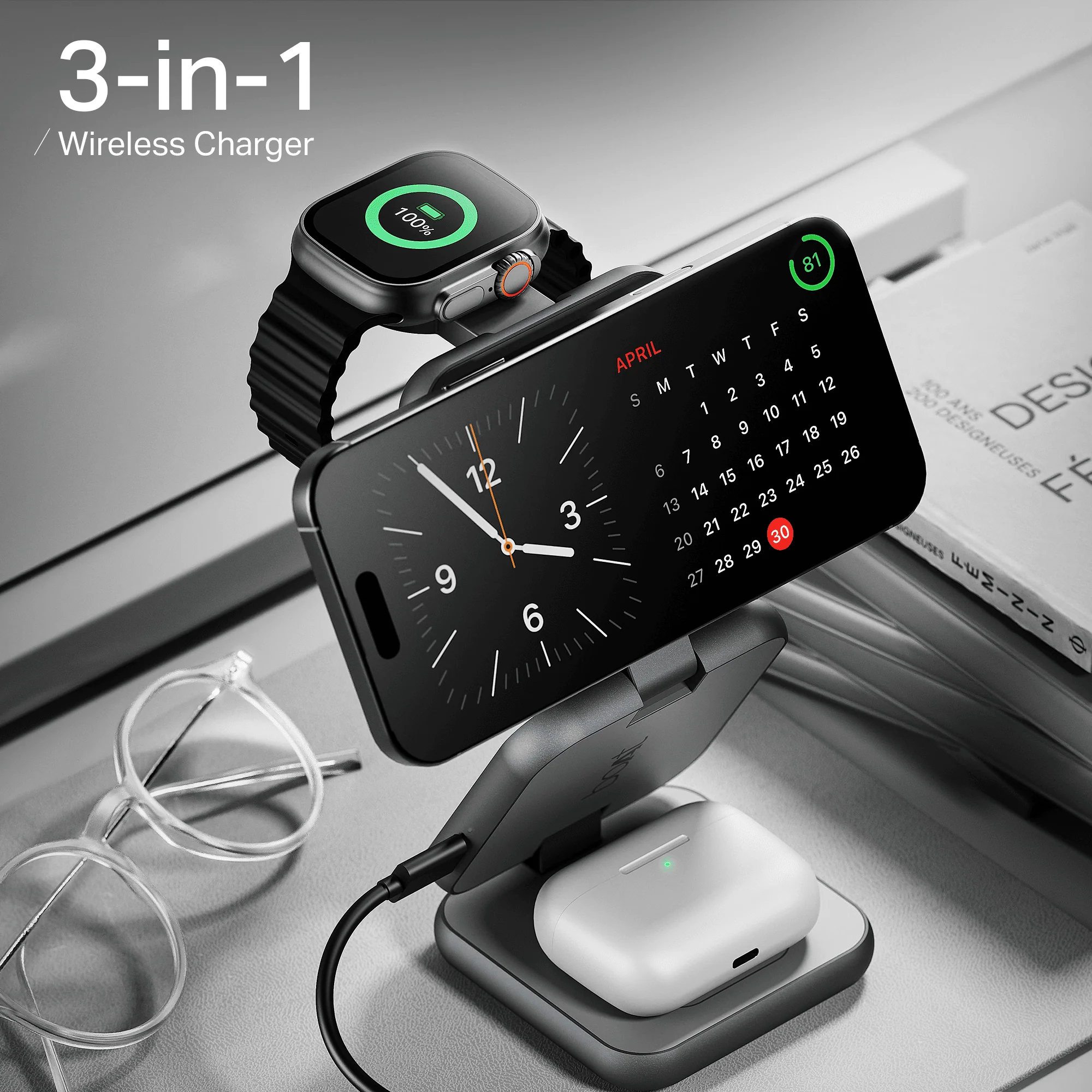 Flexcharge 360 | 3-in-1 Foldable Wireless Charger with Magnetic Hold, Fast Charging & Smart Power Management - Image 2