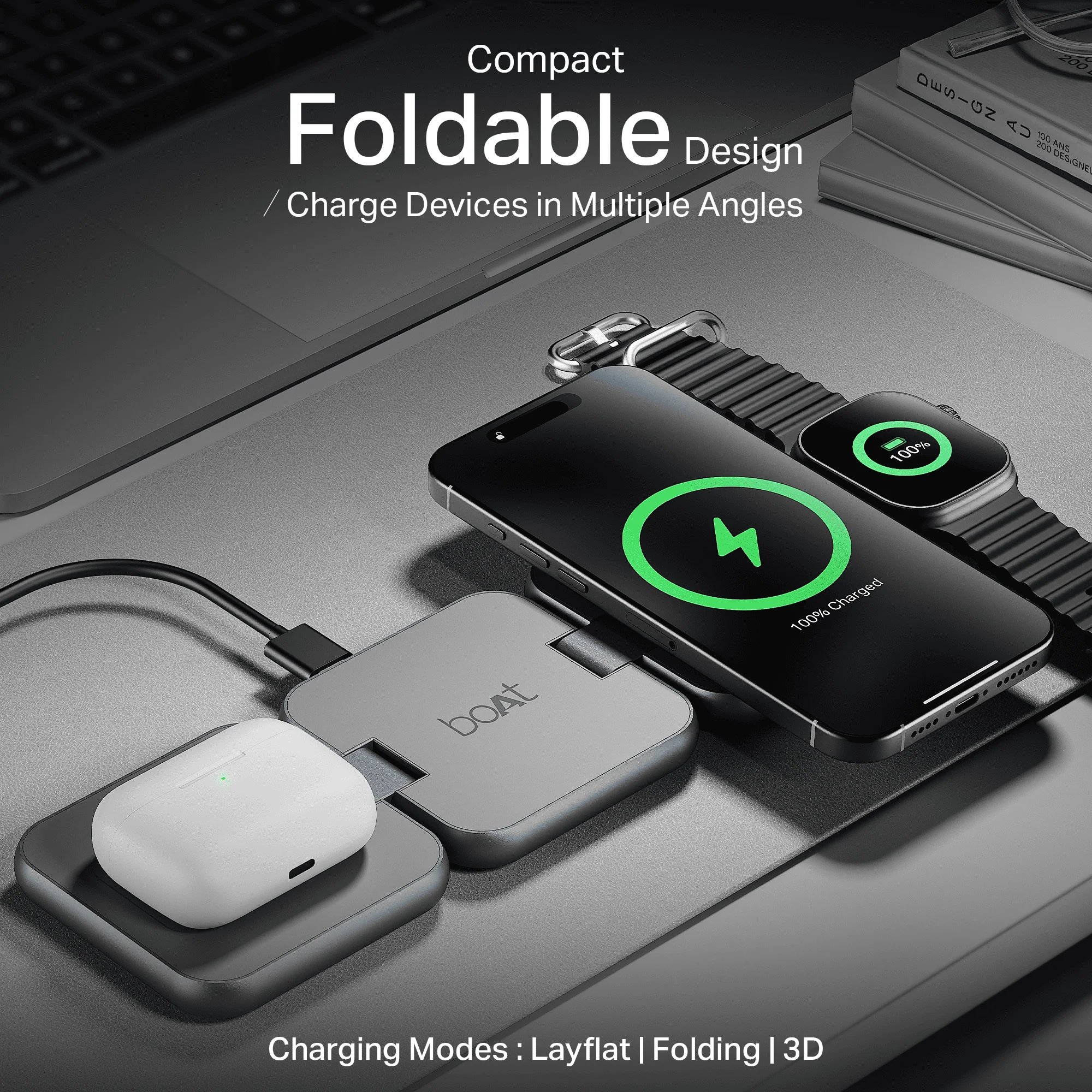 Flexcharge 360 | 3-in-1 Foldable Wireless Charger with Magnetic Hold, Fast Charging & Smart Power Management - Image 4