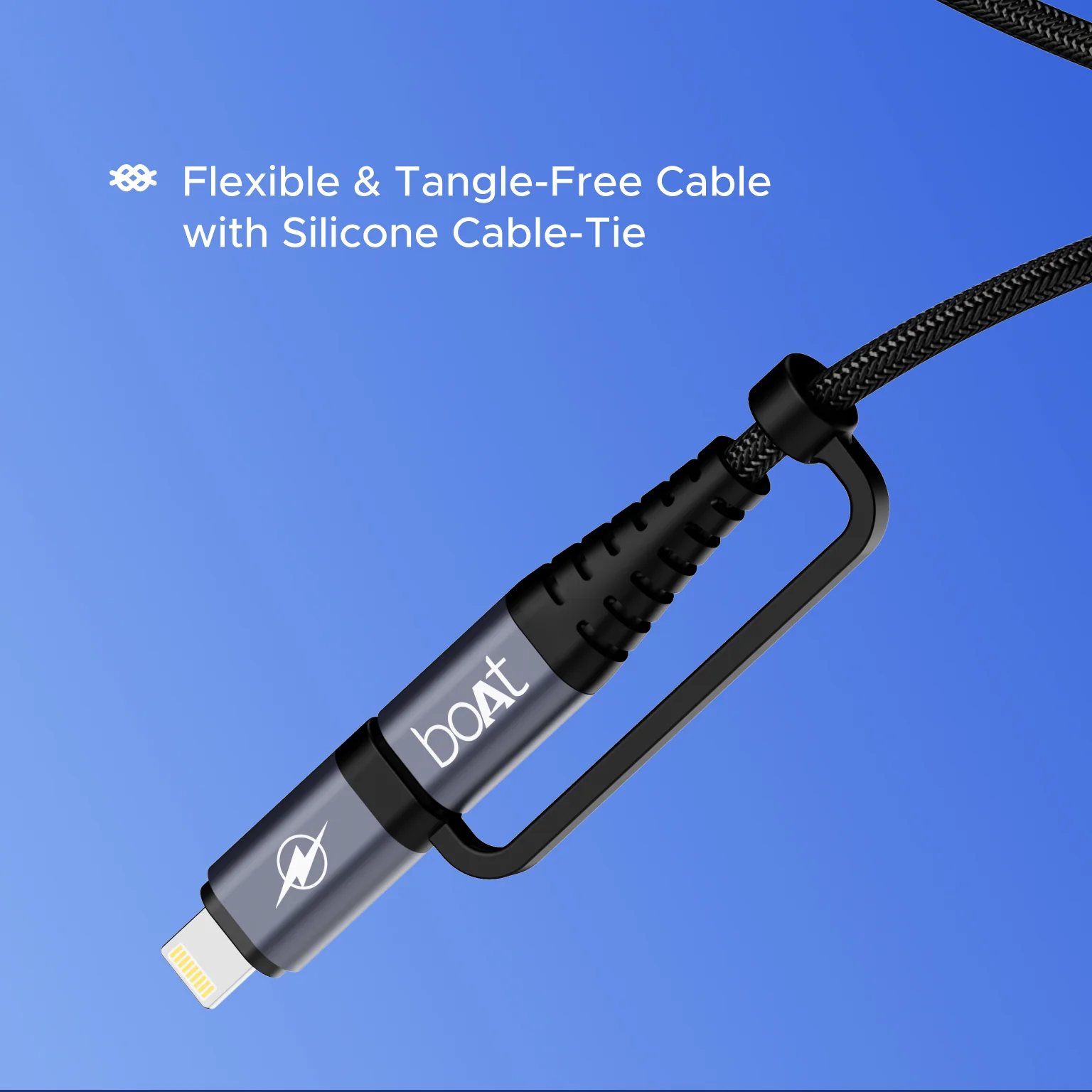 boAt Flexicharge 400 | 4-in-1 Charging Cable with 2 Swappable Heads, 480 Mbps Data Sync, USB-A, Type-C, & Lightning, 1.5m Cable - Image 5