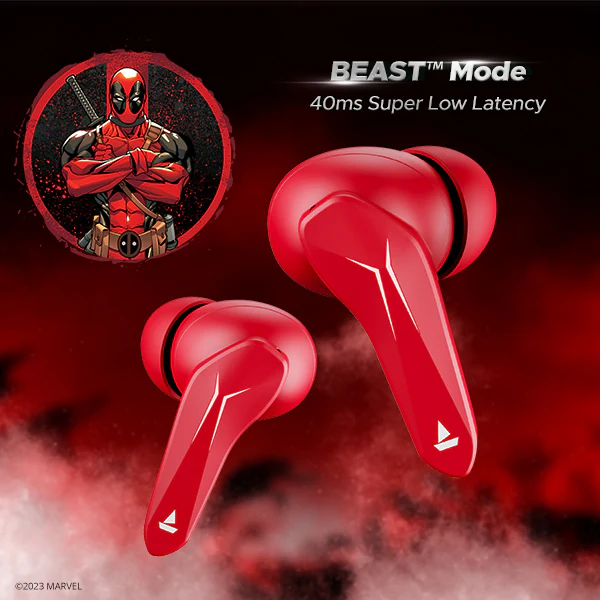 boAt Immortal 121 Deadpool Edition | Wireless Gaming Earbuds with 40 Hours Playback, BEAST™️Mode, ENx™ Tech, Blazing RGB Lights - Image 2