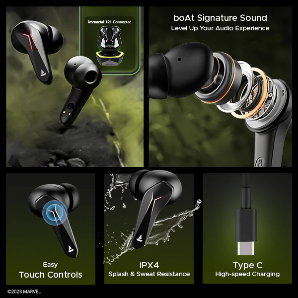 boAt Immortal 121 Hulk Edition | Bluetooth Gaming Wireless Earbuds with BEAST™️Mode, 40 Hours Playback, Blazing RGB Lights - Image 6