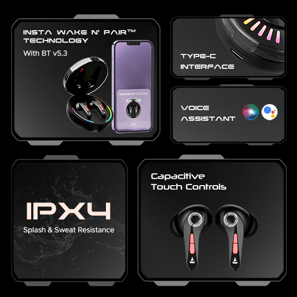 boAt Immortal 201 | Bluetooth Gaming Wireless Earbuds with 40ms BEAST™ Mode, Real RGB Lights, boAt Signature Sound - Image 6