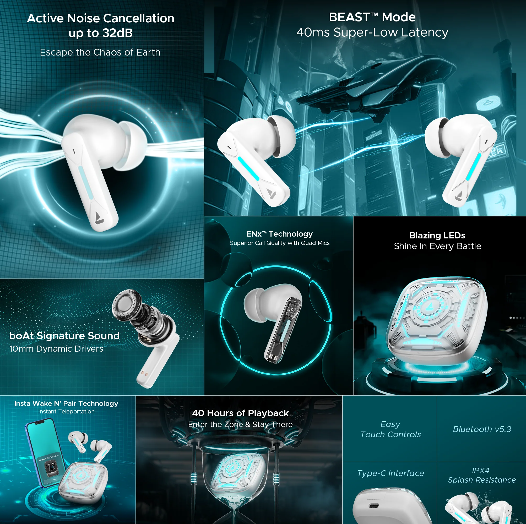 boAt Immortal Airspeed Pro | Bluetooth Gaming Wireless Earbuds with 40ms BEAST™ Mode, Up to 32dB ANC, ENx™ Tech - Image 12