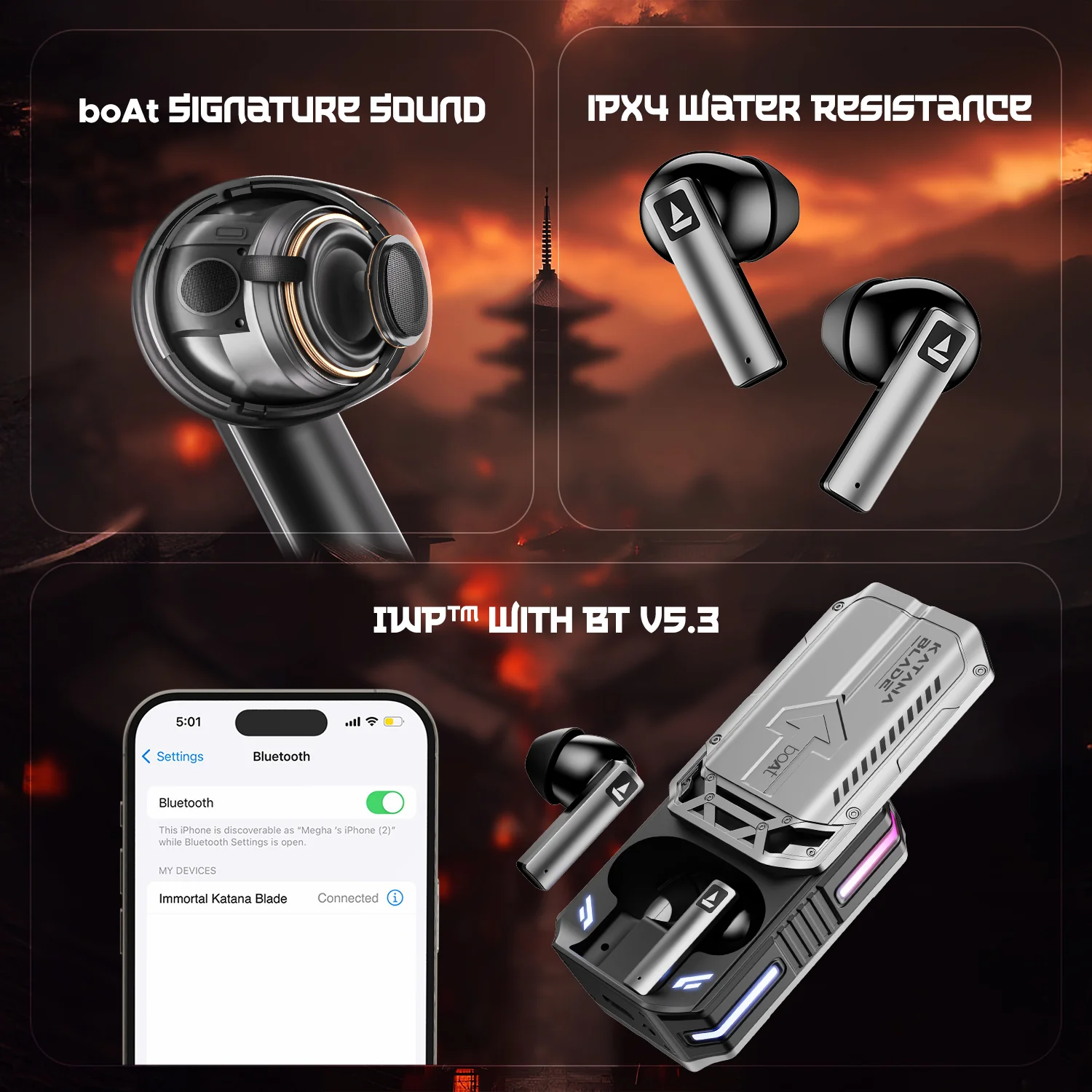 boAt Immortal katana Blade 2.0 | Bluetooth Gaming Wireless Earbuds with BEAST™Mode, Dynamic RGB LEDs, 70 Hours Playback - Image 7