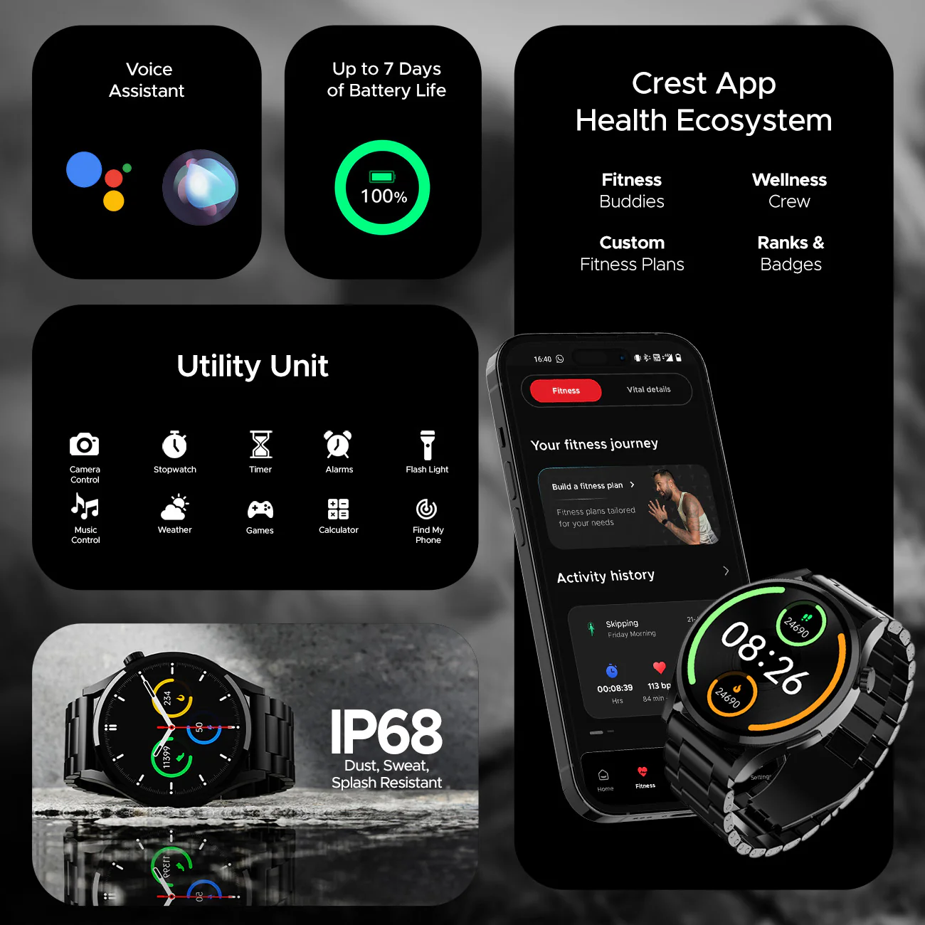 boAt Lunar Embrace | Smartwatch with 1.51" (3.83 cms) round AMOLED Display, Functional Crown, 100+ Sports Modes, IP68 rating - Image 11