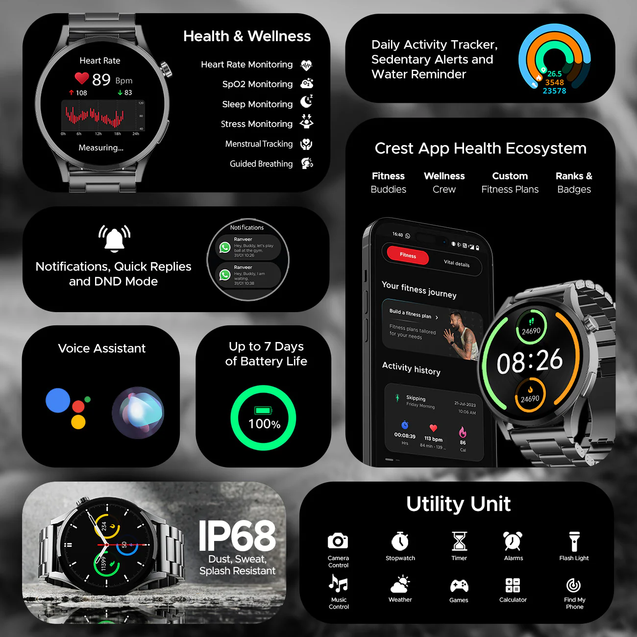 boAt Lunar Embrace | Smartwatch with 1.51" (3.83 cms) round AMOLED Display, Functional Crown, 100+ Sports Modes, IP68 rating - Image 19