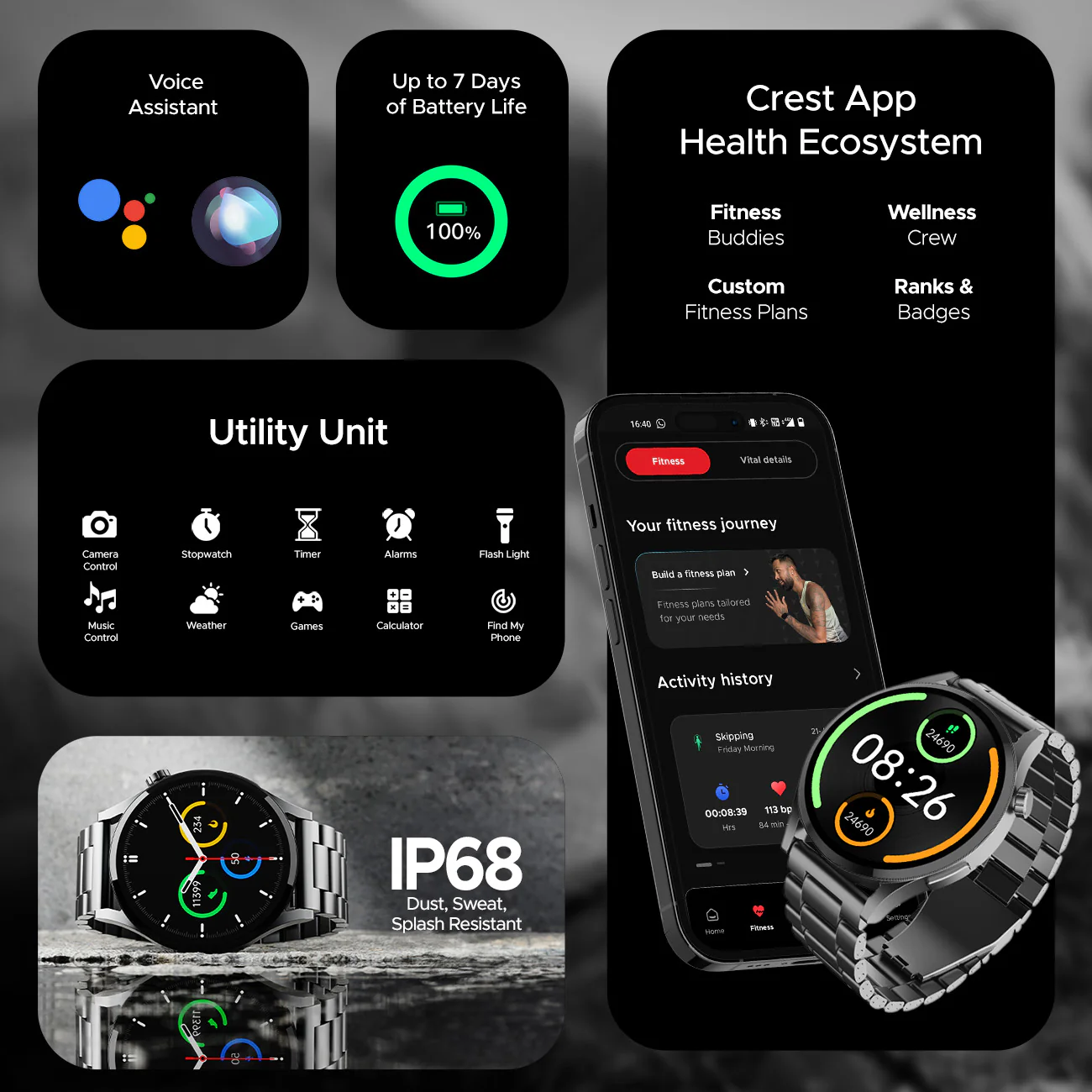 boAt Lunar Embrace | Smartwatch with 1.51" (3.83 cms) round AMOLED Display, Functional Crown, 100+ Sports Modes, IP68 rating - Image 22