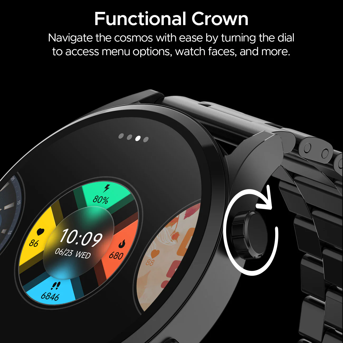 boAt Lunar Embrace | Smartwatch with 1.51" (3.83 cms) round AMOLED Display, Functional Crown, 100+ Sports Modes, IP68 rating - Image 6