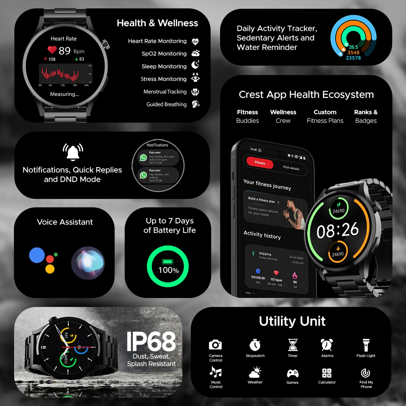 boAt Lunar Embrace | Smartwatch with 1.51" (3.83 cms) round AMOLED Display, Functional Crown, 100+ Sports Modes, IP68 rating - Image 8