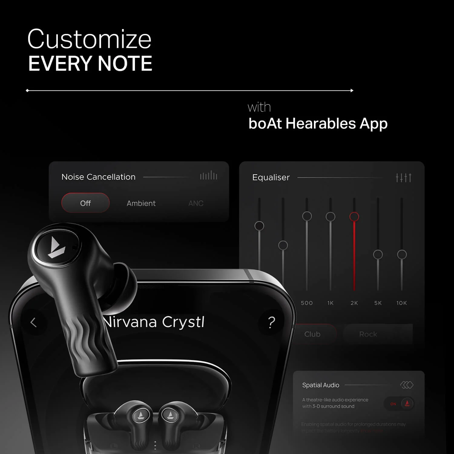 boAt Nirvana Crystl | Wireless Earbuds with 100 Hours Playback, Upto 32dB ANC, BEAST™ Mode, Adaptive EQ by Mimi - Image 12