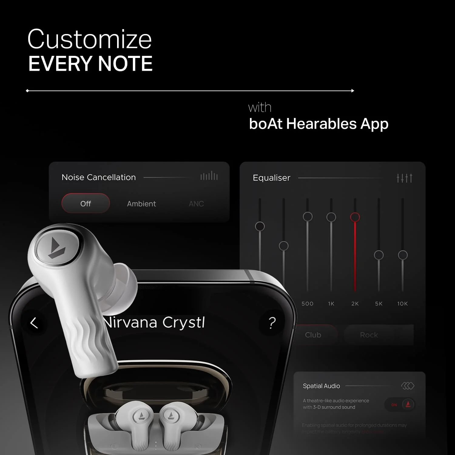 boAt Nirvana Crystl | Wireless Earbuds with 100 Hours Playback, Upto 32dB ANC, BEAST™ Mode, Adaptive EQ by Mimi - Image 32