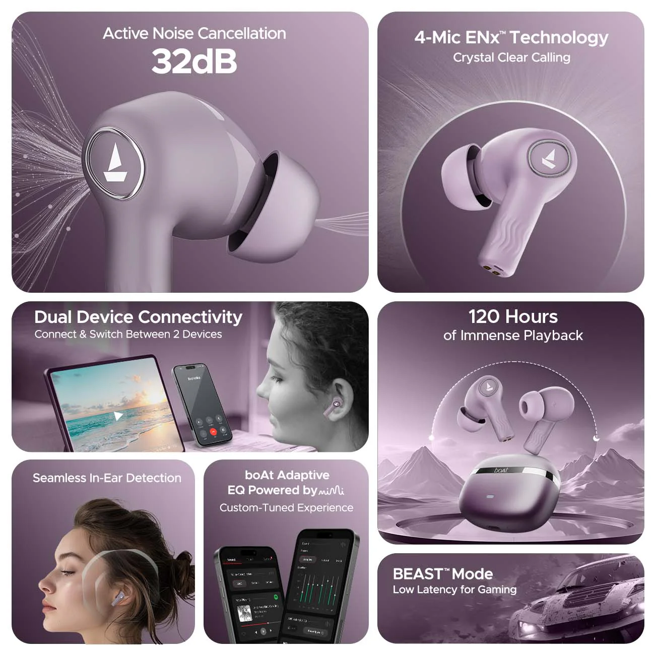 boAt Nirvana Iris | Wireless Earbuds with 32dB ANC, 120 Hours Playback, Multipoint Connectivity, BEAST™ Mode - Image 18