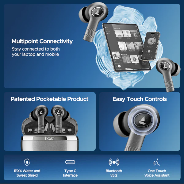 boAt Nirvana Iris | Wireless Earbuds with 32dB ANC, 120 Hours Playback, Multipoint Connectivity, BEAST™ Mode - Image 8