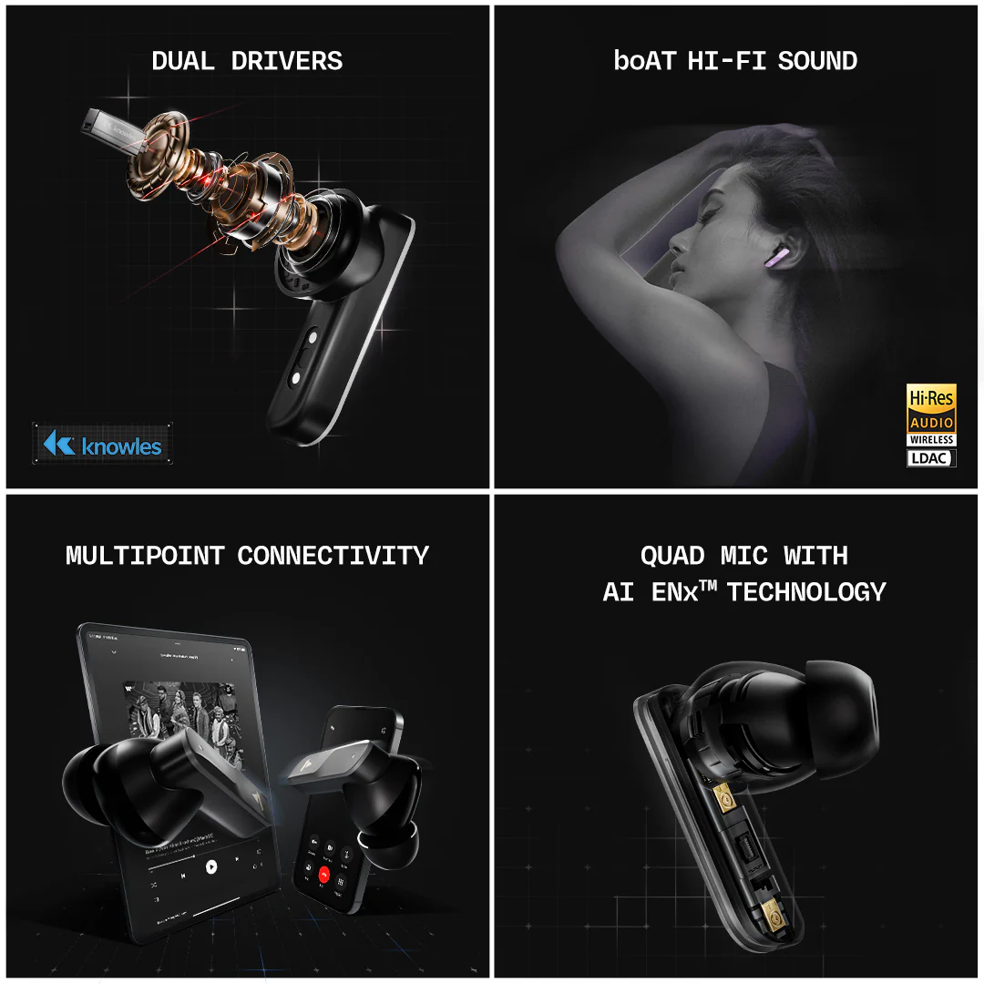 boAt Nirvana X TWS | Wireless Earbuds with Knowles dual drivers, Hi-Res Audio LDAC, 40 Hours Playback, boAt Hi-Fi Sound, ENx™ Technology, Dual Pairing - Image 23