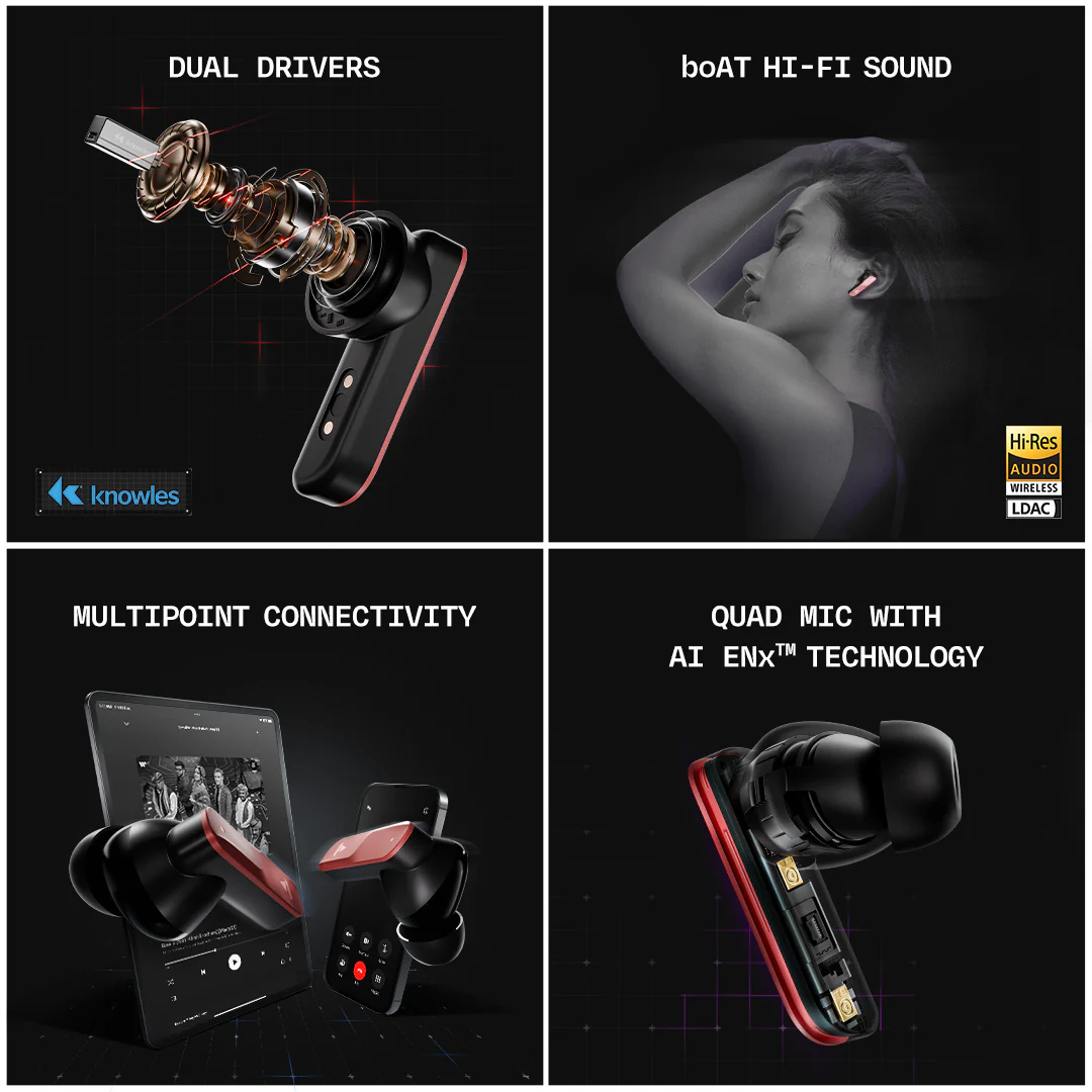 boAt Nirvana X TWS | Wireless Earbuds with Knowles dual drivers, Hi-Res Audio LDAC, 40 Hours Playback, boAt Hi-Fi Sound, ENx™ Technology, Dual Pairing - Image 29