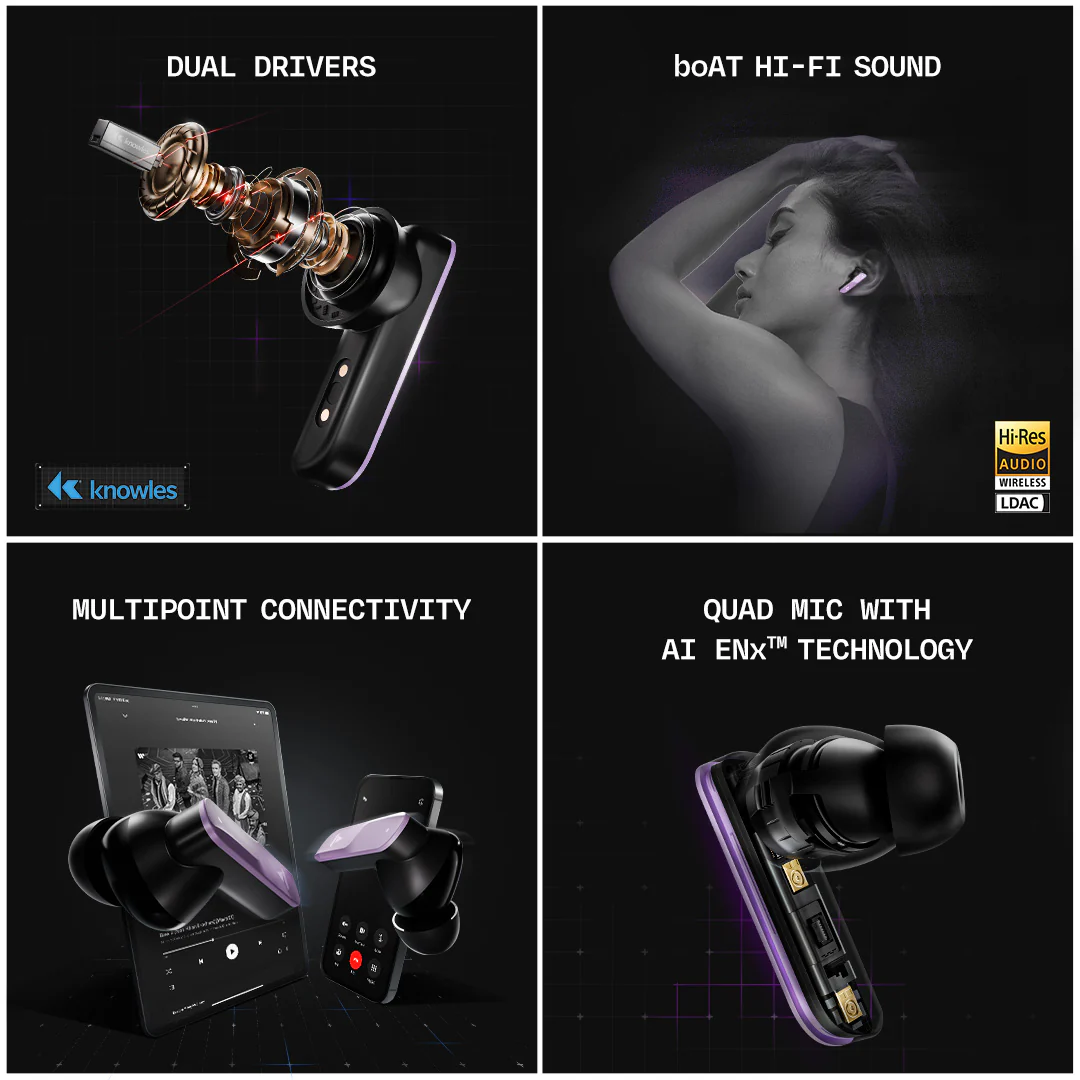 boAt Nirvana X TWS | Wireless Earbuds with Knowles dual drivers, Hi-Res Audio LDAC, 40 Hours Playback, boAt Hi-Fi Sound, ENx™ Technology, Dual Pairing - Image 43