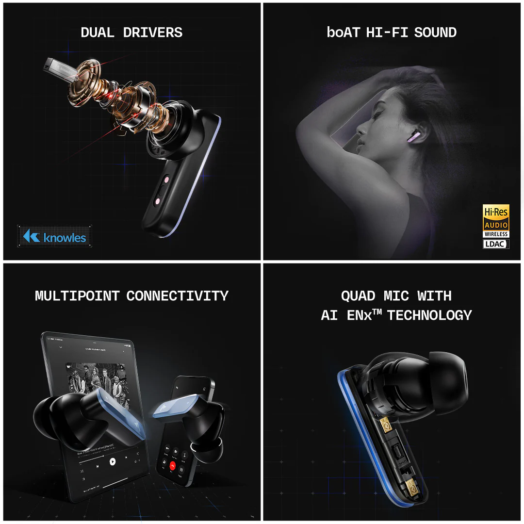 boAt Nirvana X TWS | Wireless Earbuds with Knowles dual drivers, Hi-Res Audio LDAC, 40 Hours Playback, boAt Hi-Fi Sound, ENx™ Technology, Dual Pairing - Image 6