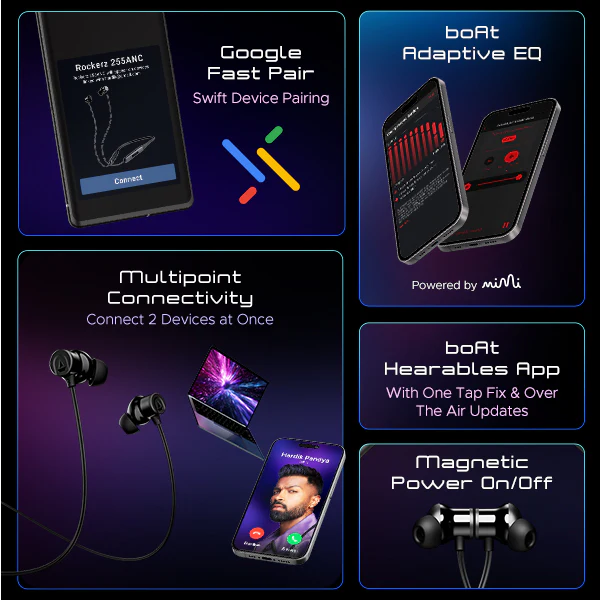 boAt Rockerz 255 ANC | Wireless Earphone with 100H Playback, ASAP™ Charge, BEAST™️ Mode, Active Noise Cancellation - Image 9