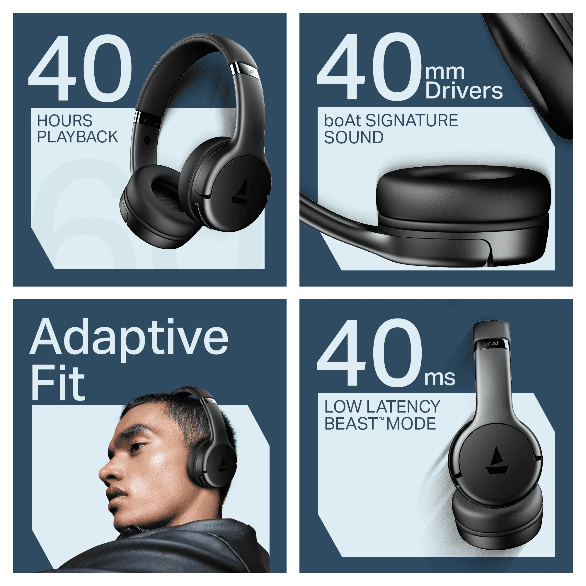 boAt Rockerz 411 | Wireless Headphones with 40mm Drivers, BEAST™ Mode, ENx™ Tech & 40H Playback - Image 7