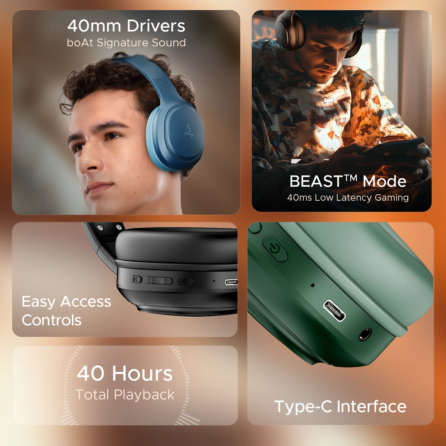 boAt Rockerz 430 | Wireless Headphone with ENx™ Tech, 40 HRS Playback,  BEAST™ Mode, Type-C Interface, Bluetooth v5.4 - Image 24