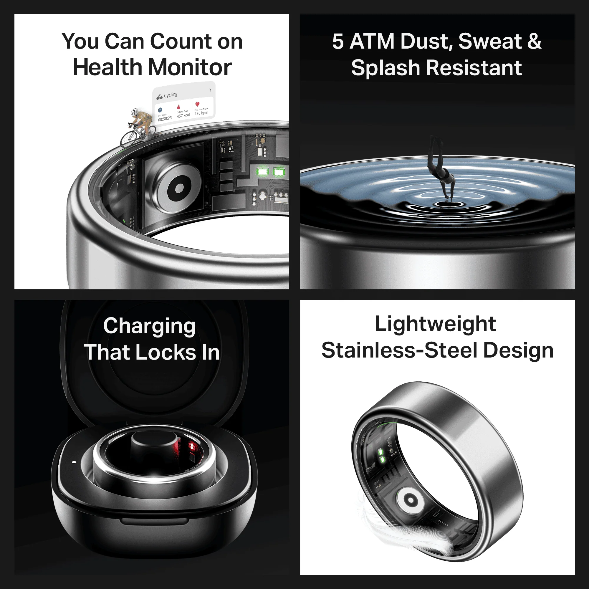 Smart Ring Active Plus | Smart Ring with Health Monitoring, Wireless Charging, Stainless Steel Build - Image 26