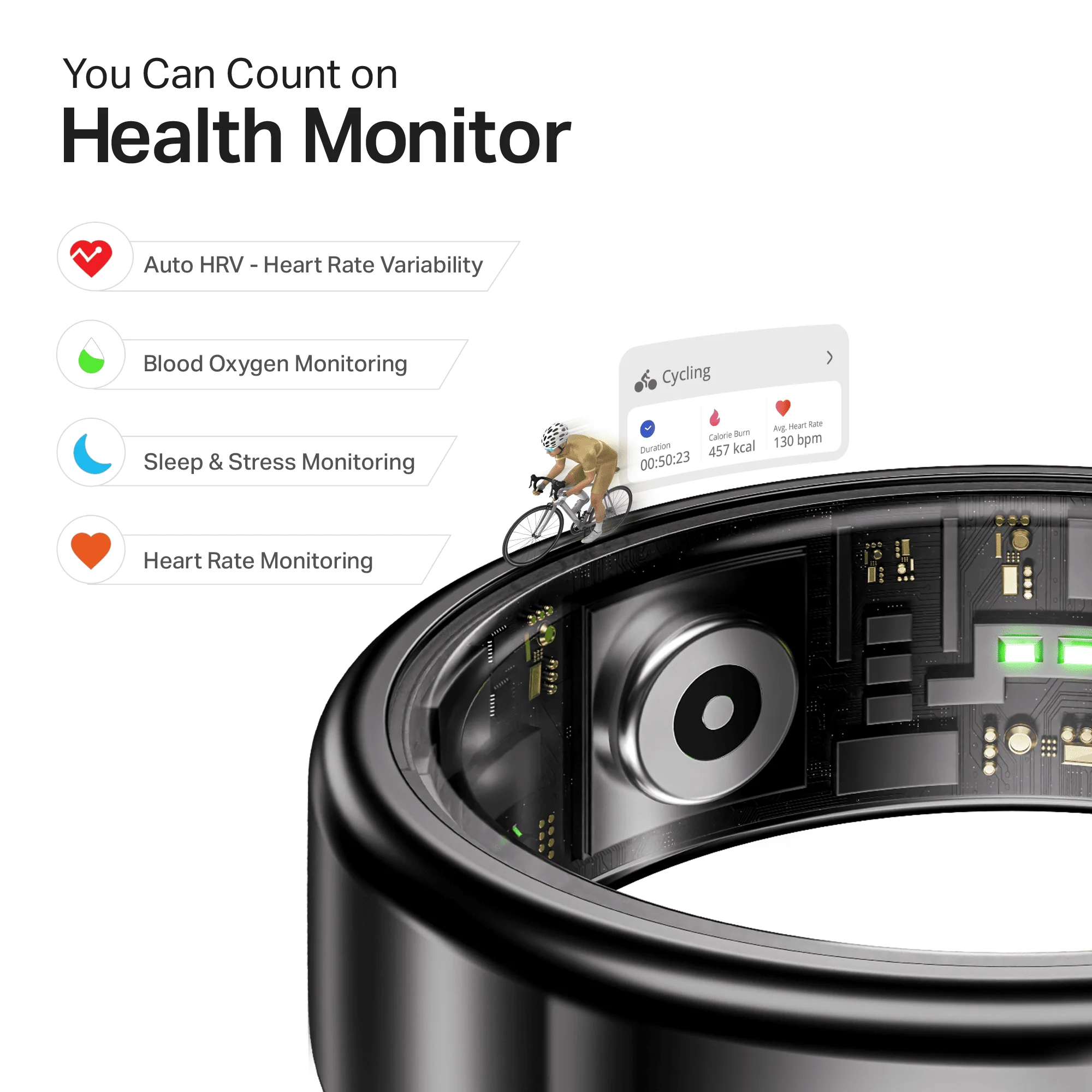 Smart Ring Active Plus | Smart Ring with Health Monitoring, Wireless Charging, Stainless Steel Build - Image 4