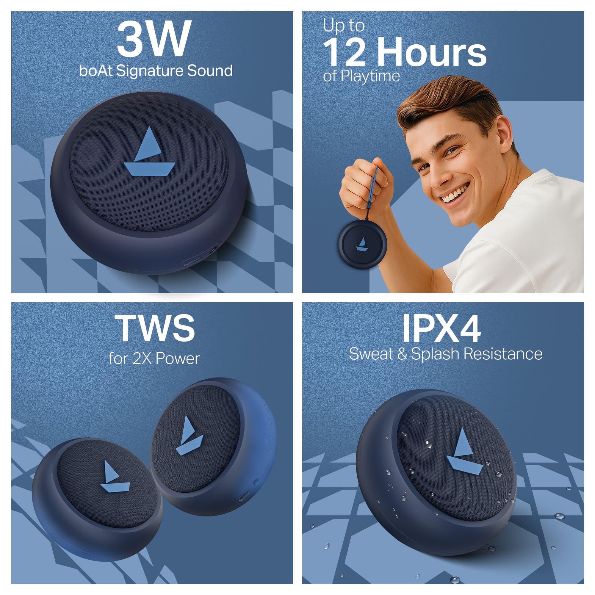 boAt Stone 108 | Portable Bluetooth Speaker with 3W Sound, 12H Playback, TWS feature & IPX4 Resistance - Image 8