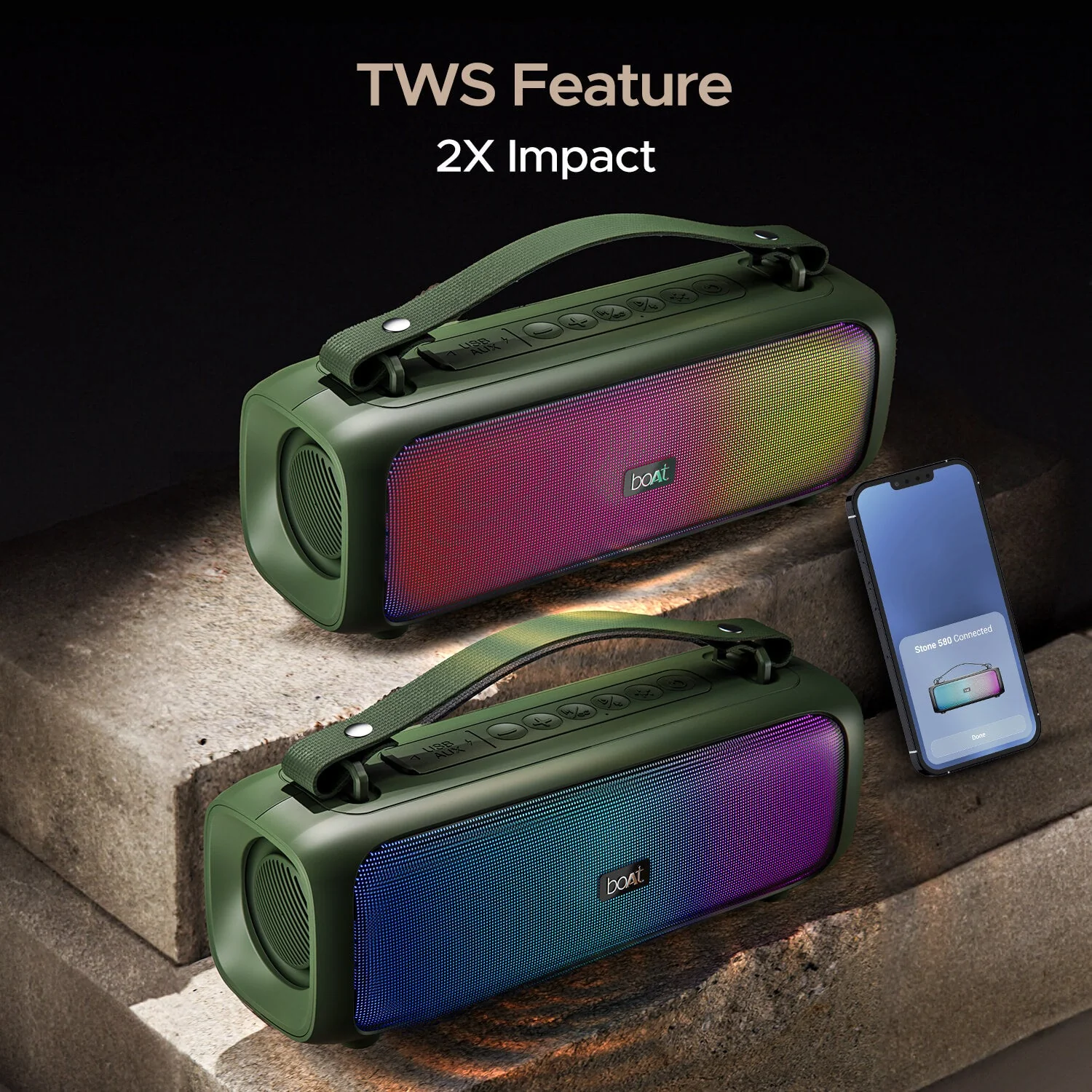boAt Stone 580 | Portable Bluetooth Speaker with 12W RMS Stereo Sound, Bluetooth v5.1, AUX, and USB - Image 4