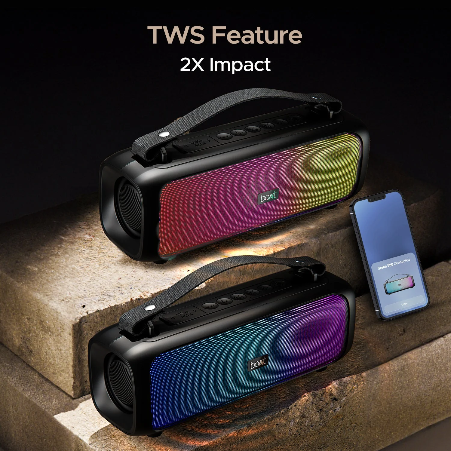 boAt Stone 580 | Portable Bluetooth Speaker with 12W RMS Stereo Sound, Bluetooth v5.1, AUX, and USB - Image 7