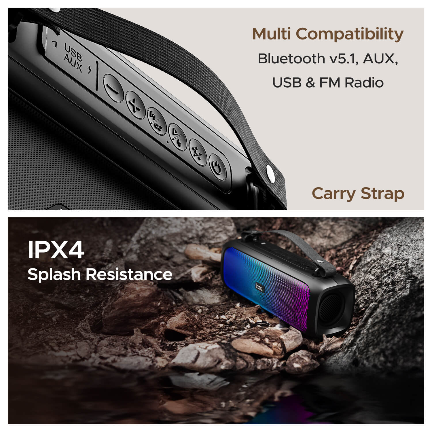 boAt Stone 580 | Portable Bluetooth Speaker with 12W RMS Stereo Sound, Bluetooth v5.1, AUX, and USB - Image 9