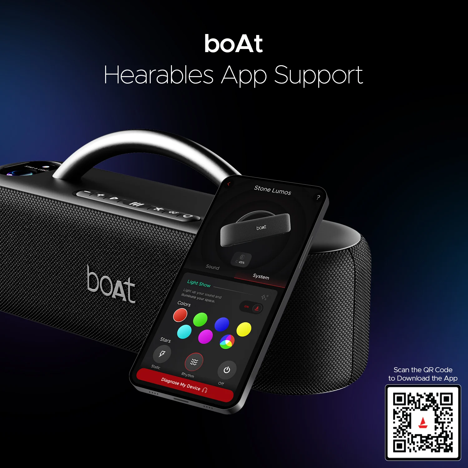 boAt Stone Lumos | Portable Bluetooth Speaker with 60W boAt Signature Sound, Hearables App Support, LED Projection Show - Image 4