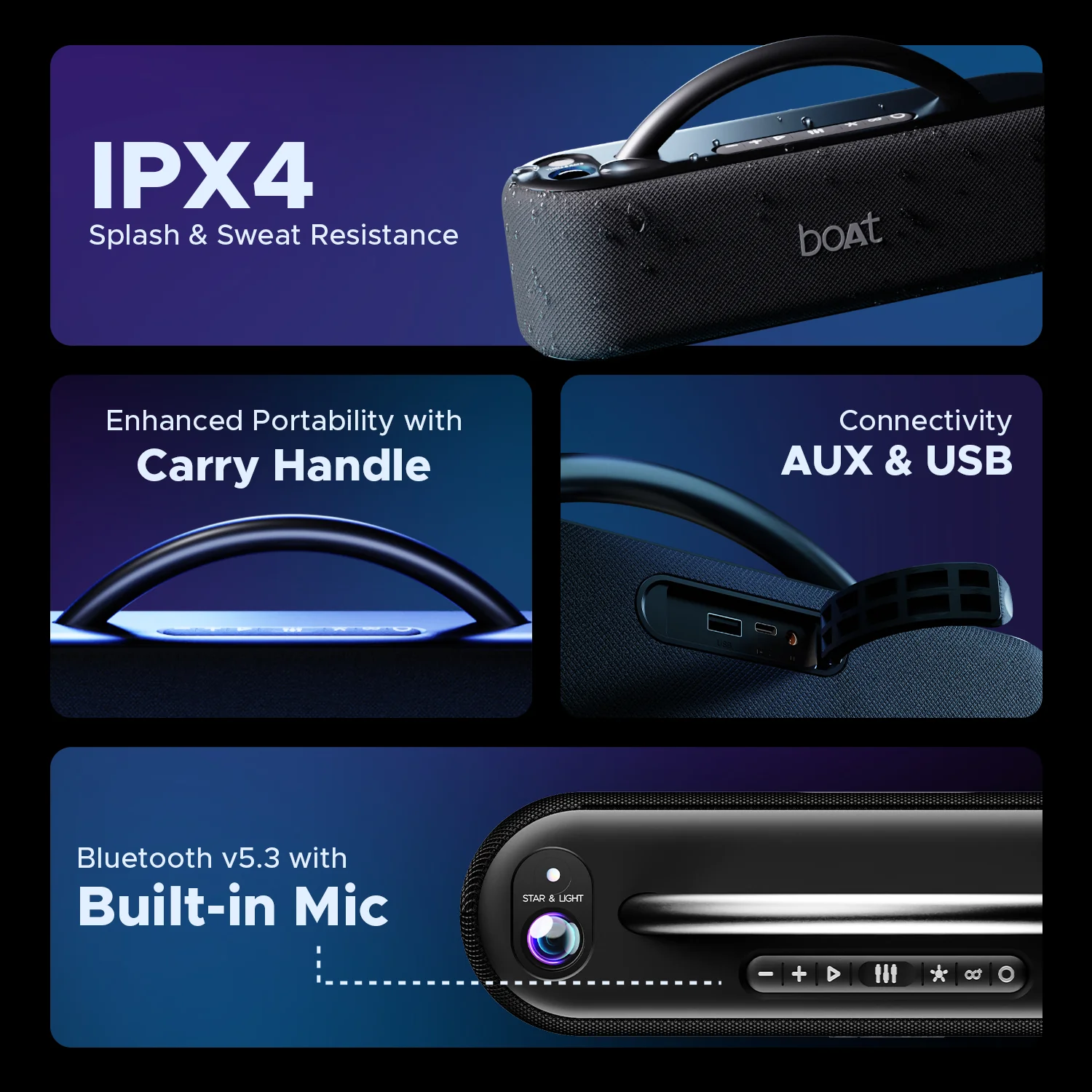 boAt Stone Lumos | Portable Bluetooth Speaker with 60W boAt Signature Sound, Hearables App Support, LED Projection Show - Image 9