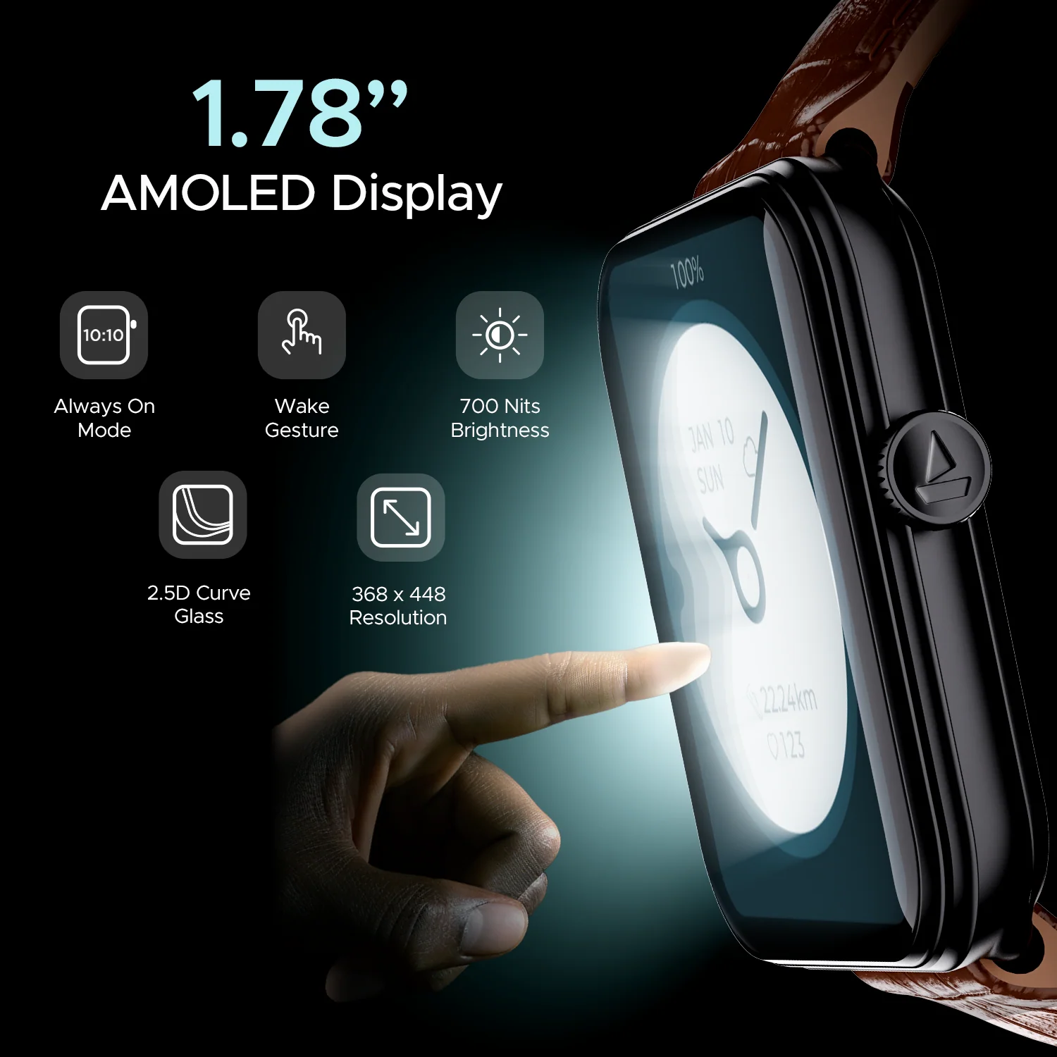 boAt Storm Plus | Smartwatch with 1.78" (4.52cm) AMOLED Display, BT Calling, 100+ Sports Modes, SpO2 monitoring - Image 9