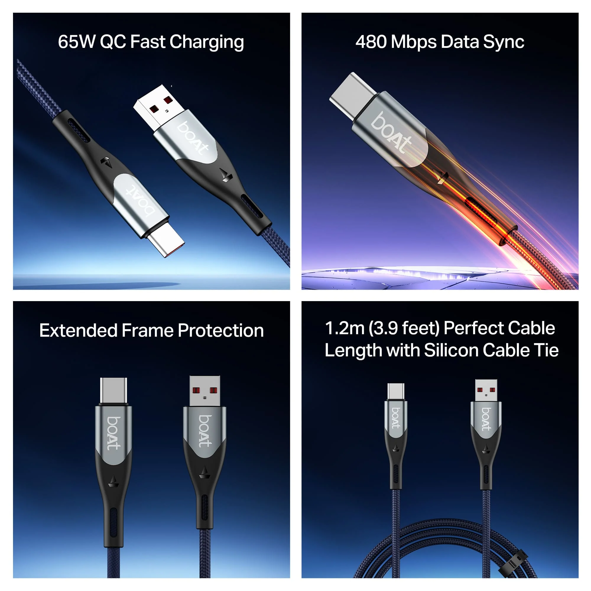 boAt Type A to C 65W Cable | Fast Charging Cable with 65W Output, 480 Mbps Data Sync & Nylon Braided Skin - Image 14