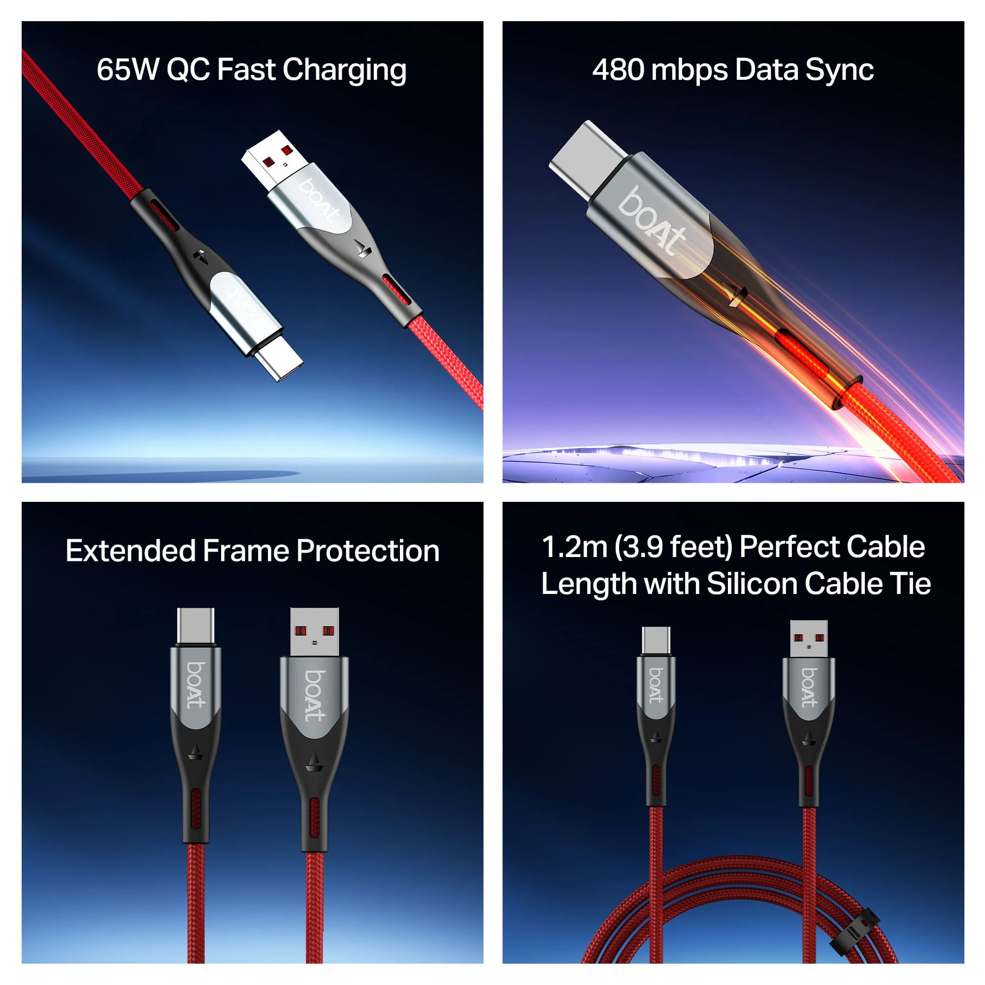 boAt Type A to C 65W Cable | Fast Charging Cable with 65W Output, 480 Mbps Data Sync & Nylon Braided Skin - Image 20