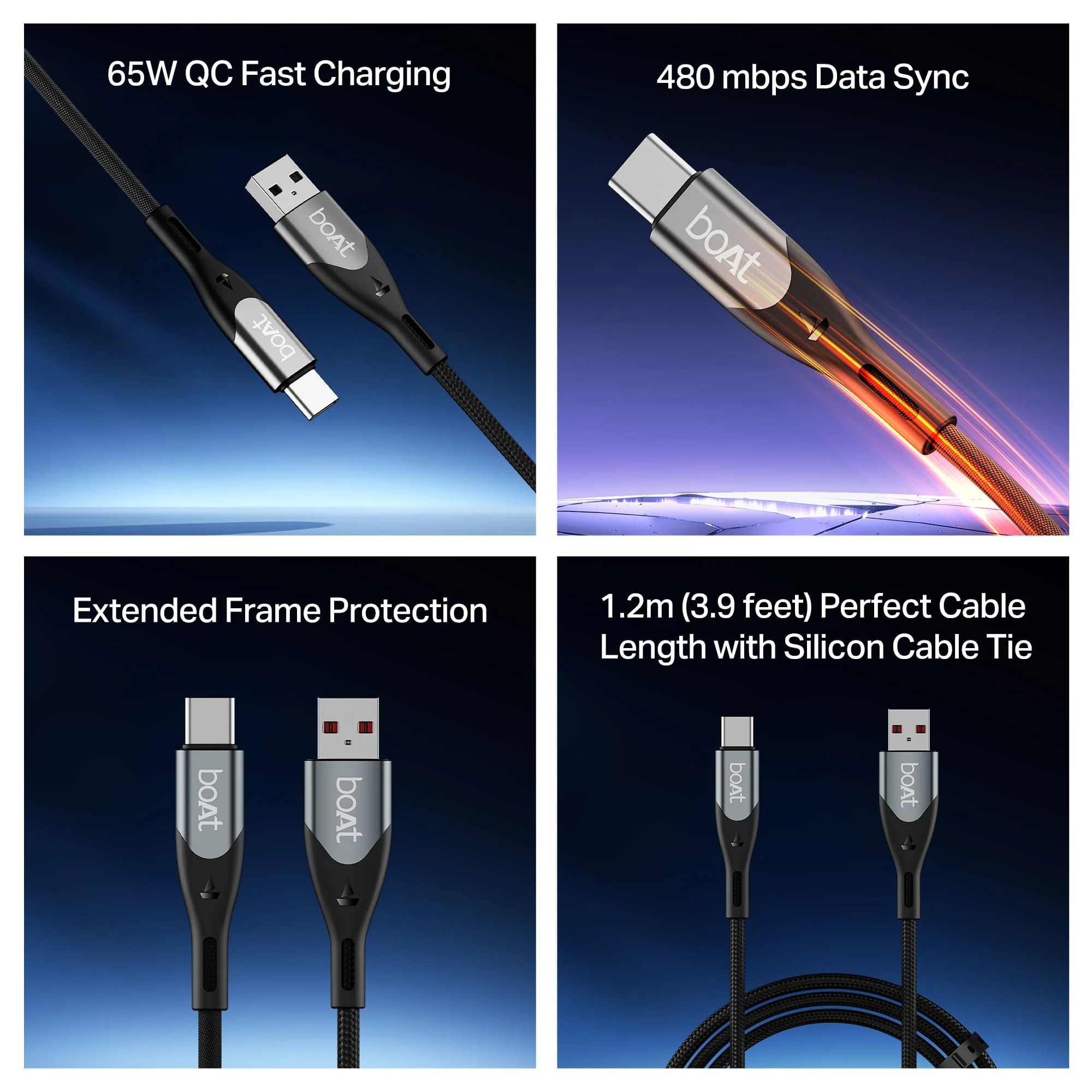 boAt Type A to C 65W Cable | Fast Charging Cable with 65W Output, 480 Mbps Data Sync & Nylon Braided Skin - Image 7