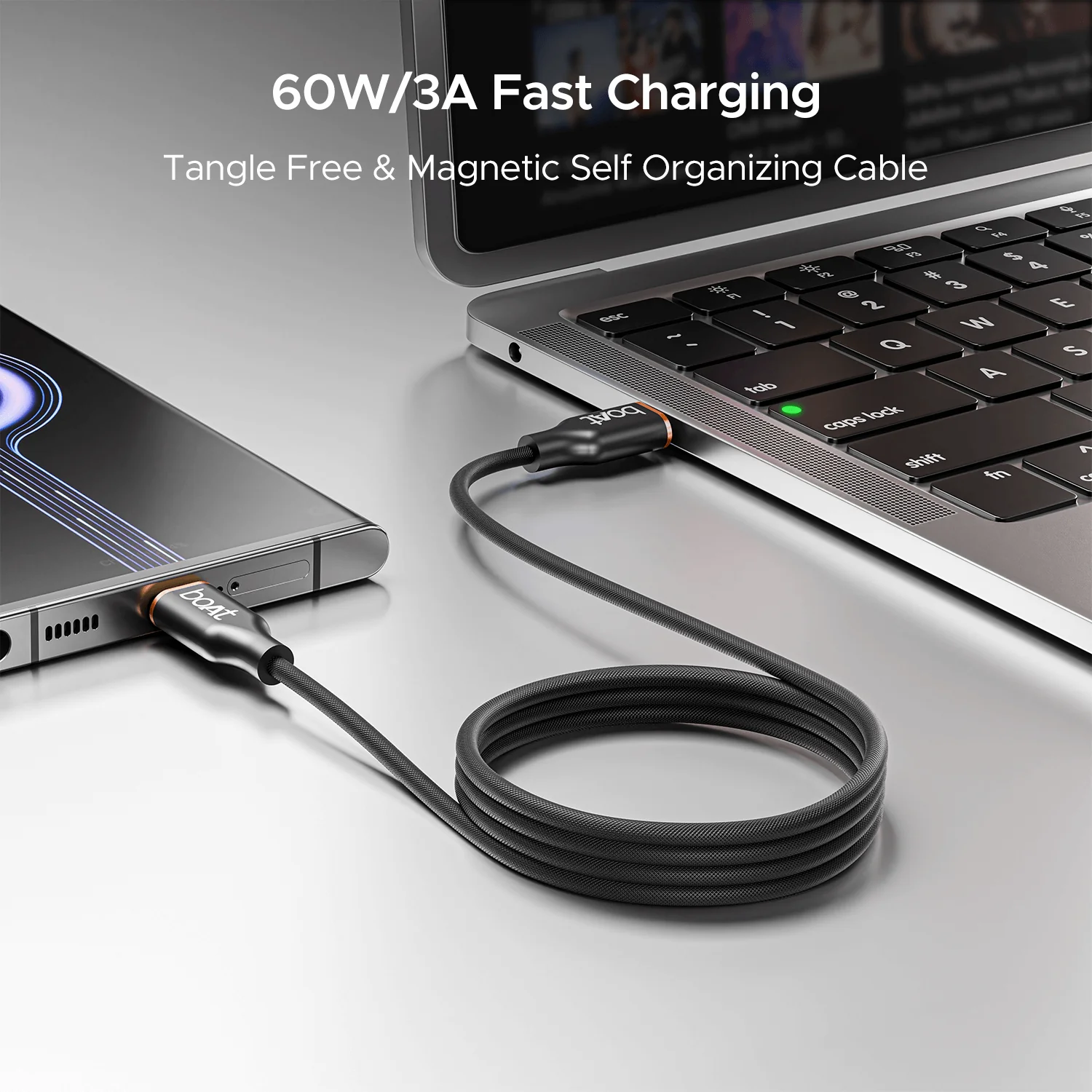 boAt Type C C800 Magna Cable | Charging Cable with 3A Fast Charging, Tangle-free Cable, 480 Mbps Data Sync, 10,000+ Bends Lifespan - Image 4