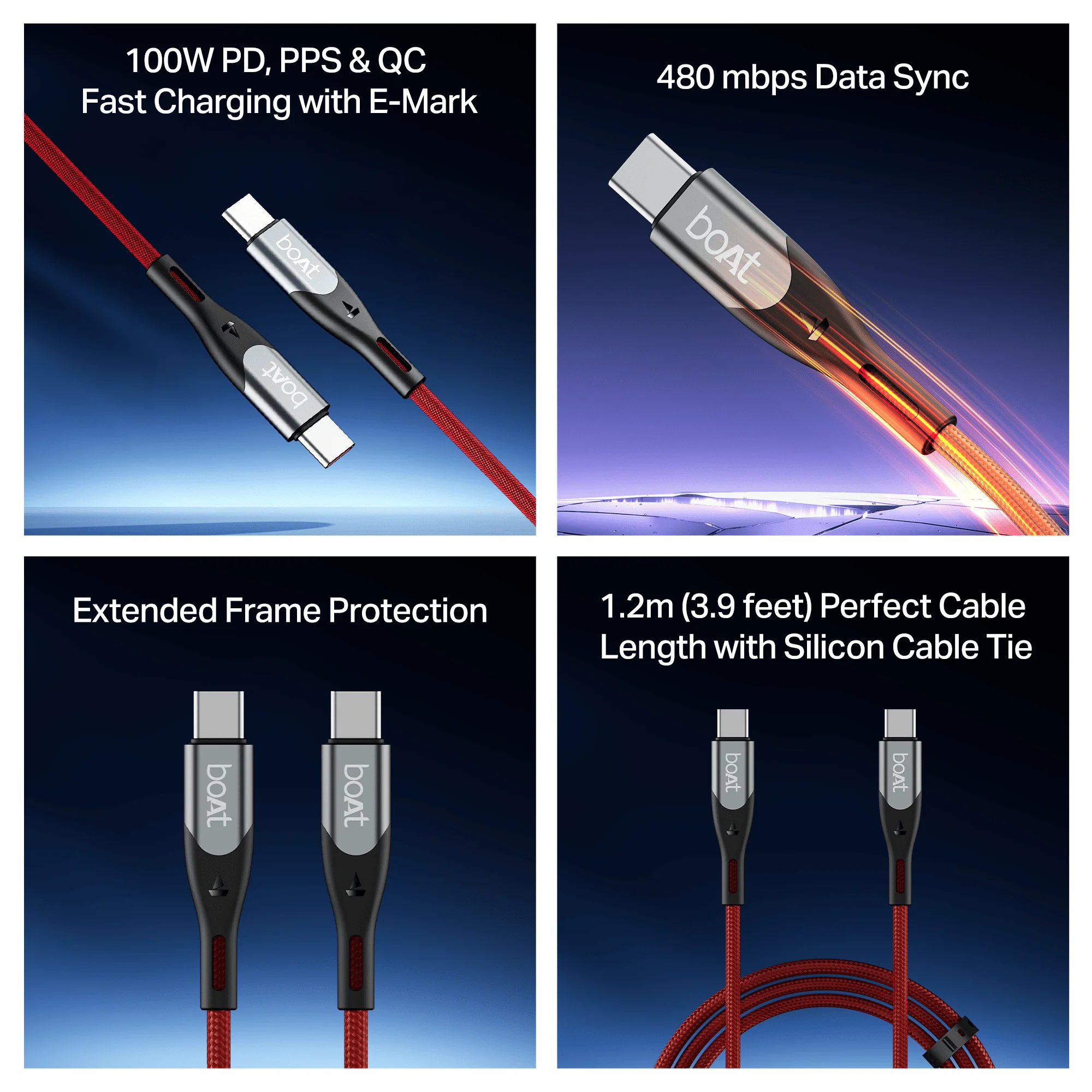 boAt Type C to C 100W Cable | Fast Charging Cable with 100W Output, 480 Mbps Data Sync & Nylon Braided Skin - Image 12