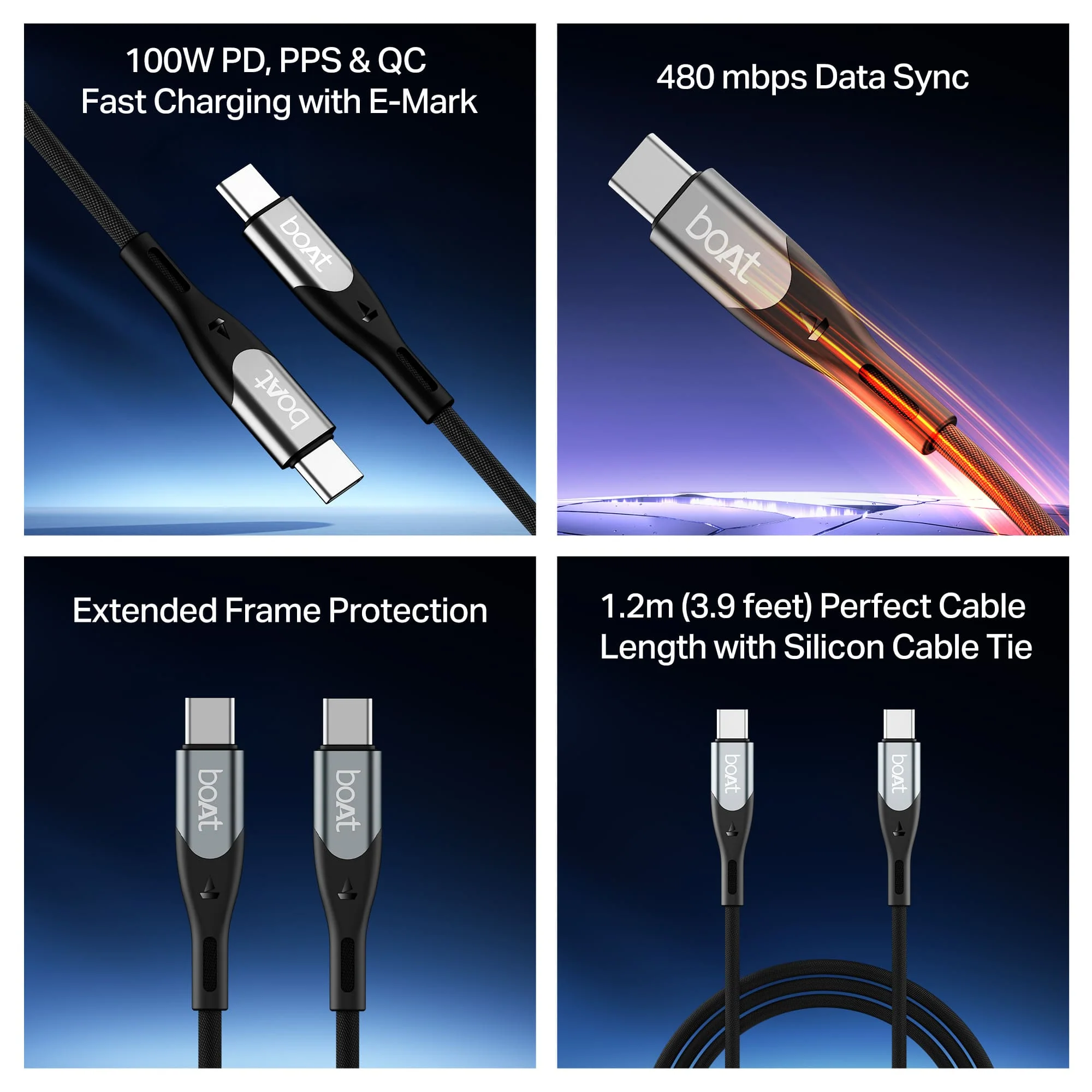 boAt Type C to C 100W Cable | Fast Charging Cable with 100W Output, 480 Mbps Data Sync & Nylon Braided Skin - Image 5