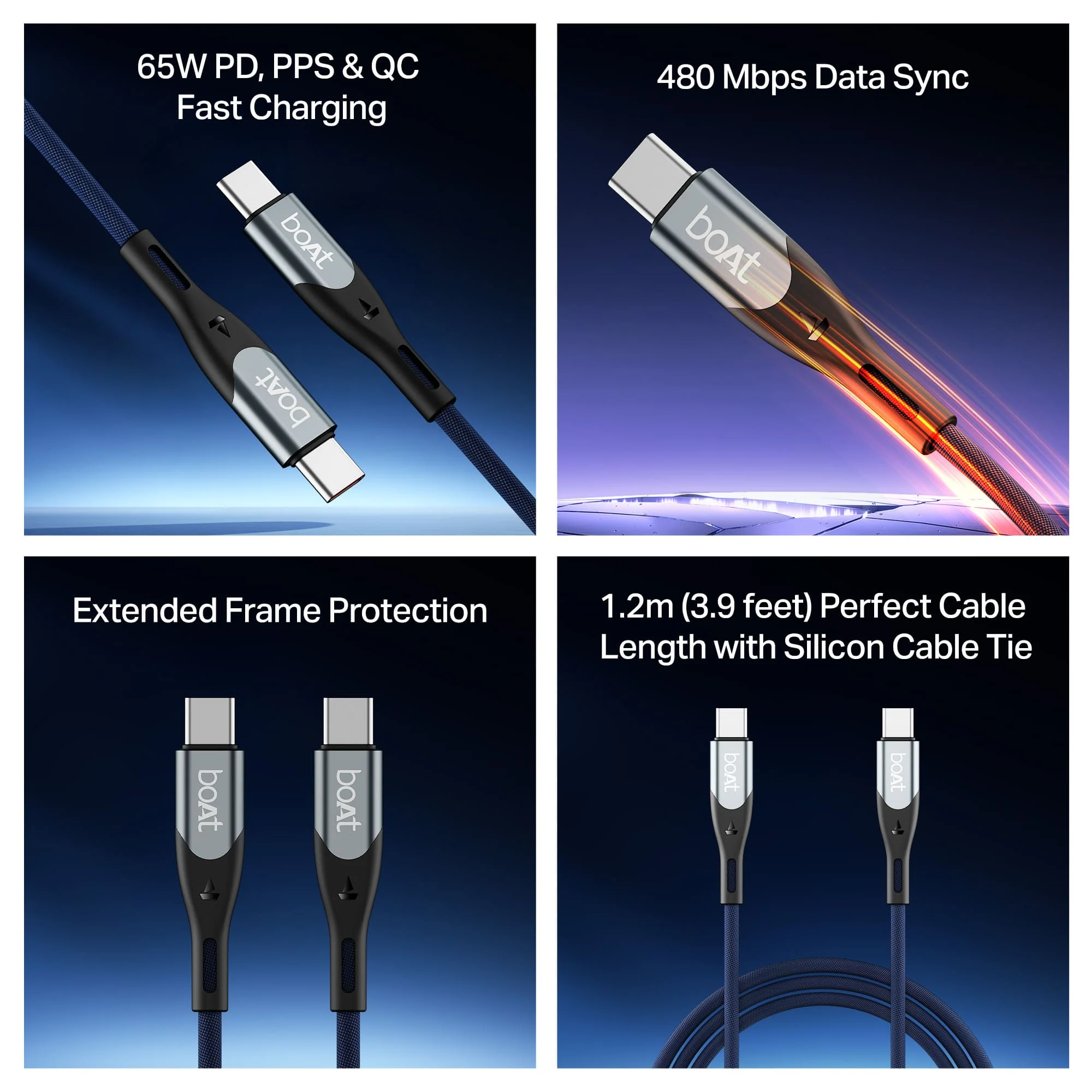 boAt Type C to C 65W Cable | Fast Charging Cable with 65W Output, 480 Mbps Data Sync & Nylon Braided Skin - Image 14