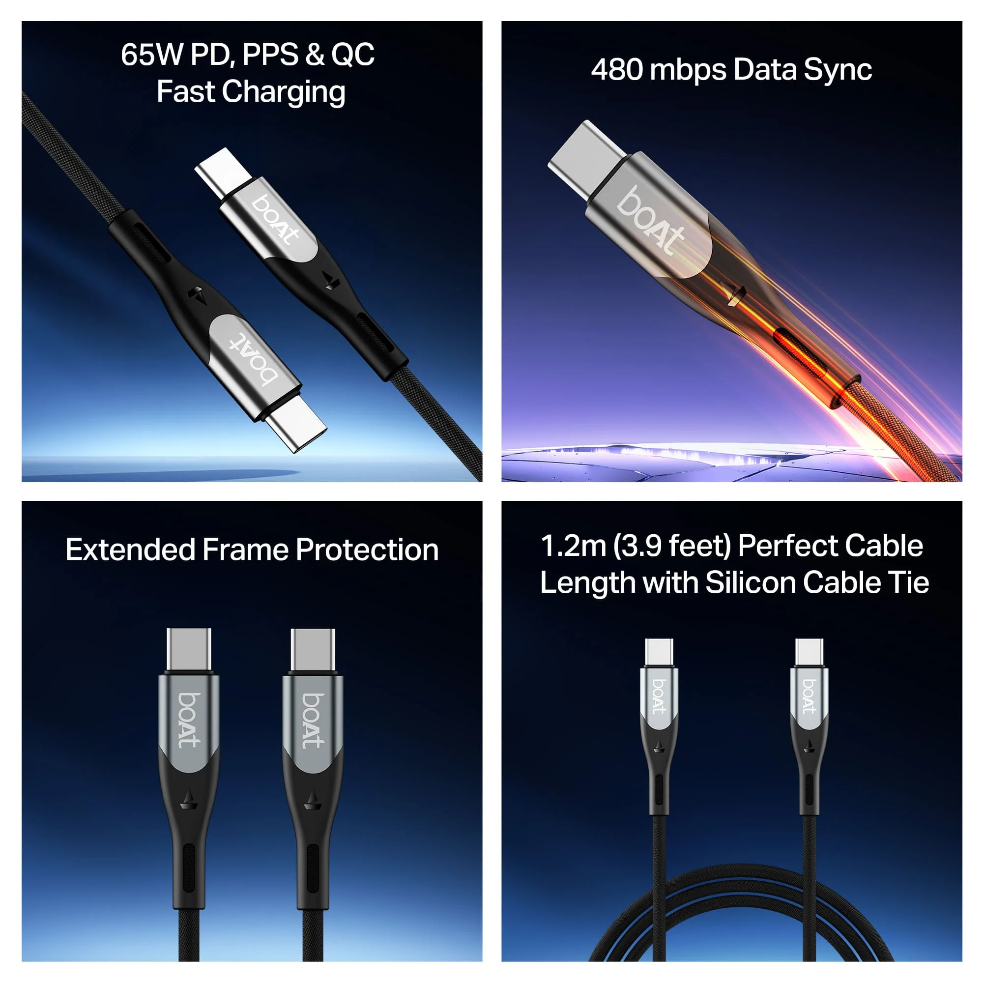 boAt Type C to C 65W Cable | Fast Charging Cable with 65W Output, 480 Mbps Data Sync & Nylon Braided Skin - Image 7
