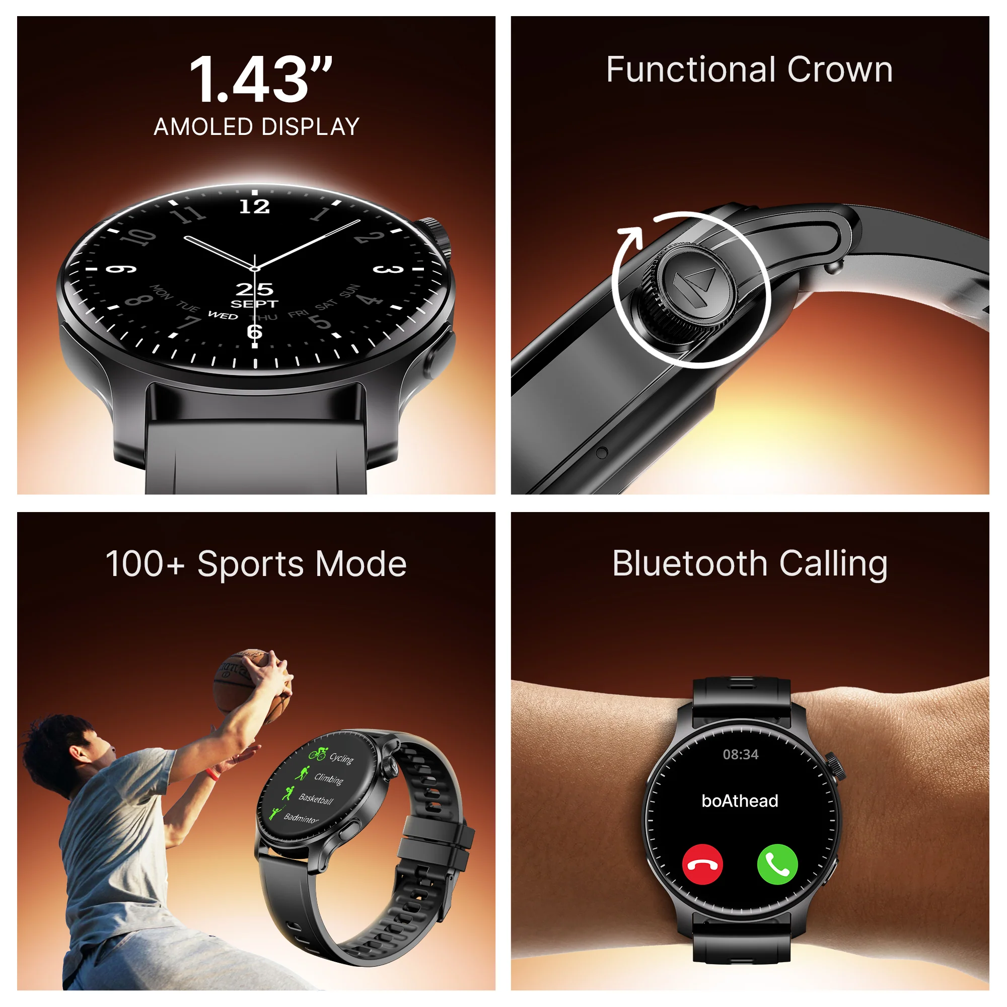 boAt Ultima Prime | Smartwatch with 1.43" AMOLED Display, Cloud Watch Faces, Emergency SOS, BT Calling, Functional Crown - Image 14