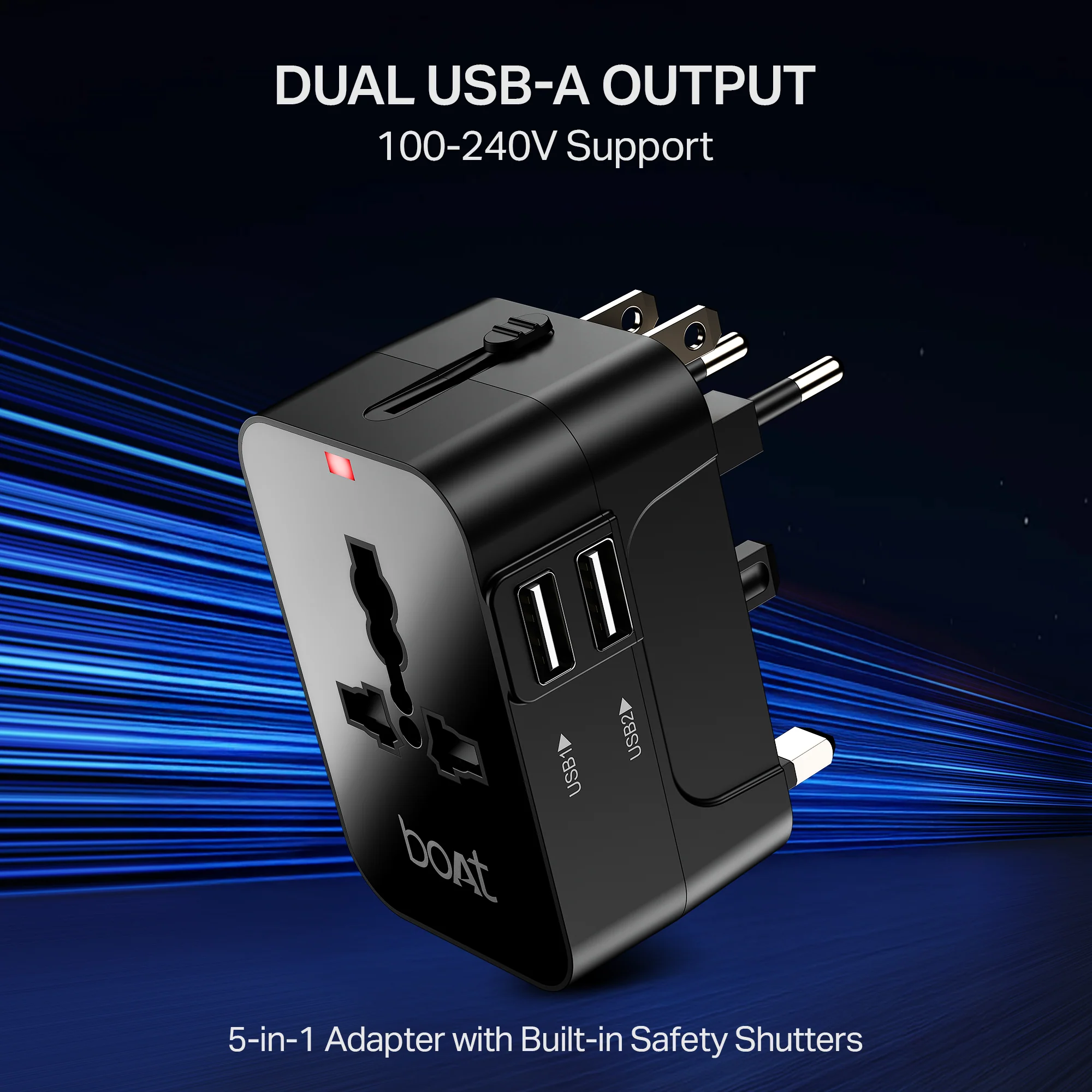 boAt Universal Adapter C10 | 5-in-1 Travel Adapter with Dual USB-A, Compatibility & Smart IC Protection - Image 2