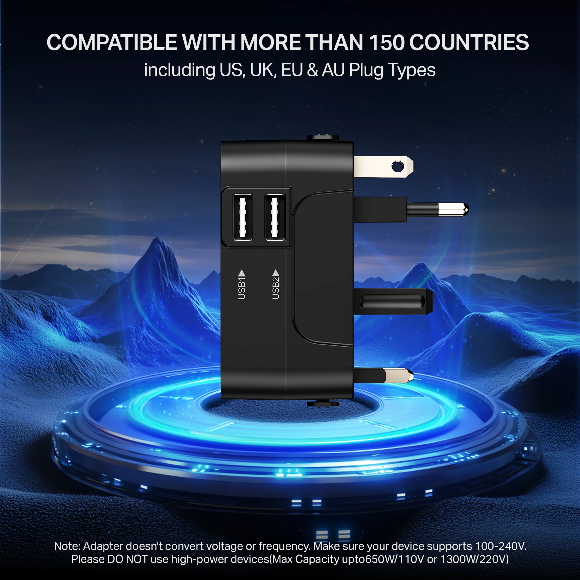 boAt Universal Adapter C10 | 5-in-1 Travel Adapter with Dual USB-A, Compatibility & Smart IC Protection - Image 3